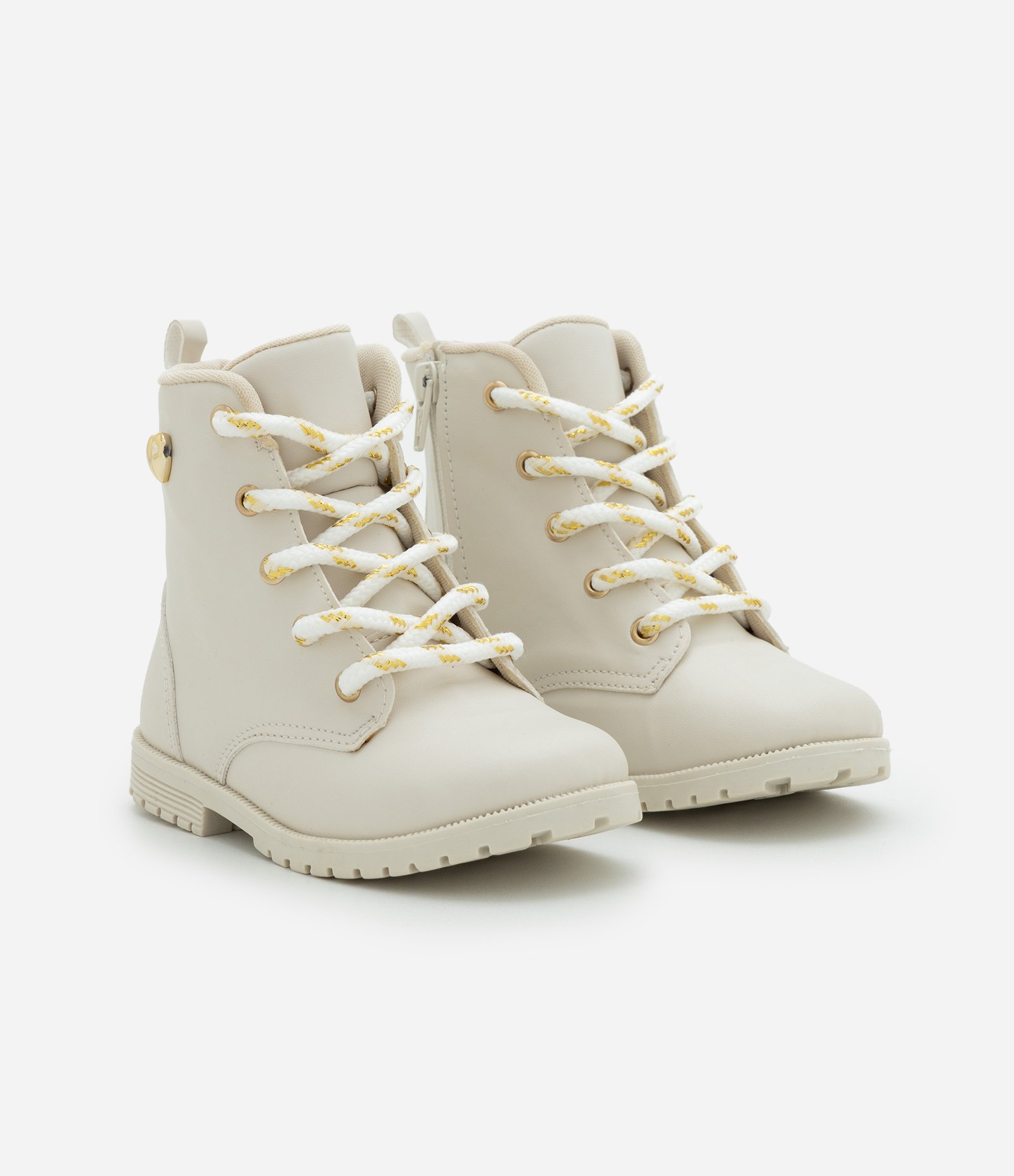 Bota Infantil com Laço Lateral e Cadarço Dourado – Tam 20 a 27 Off White 1