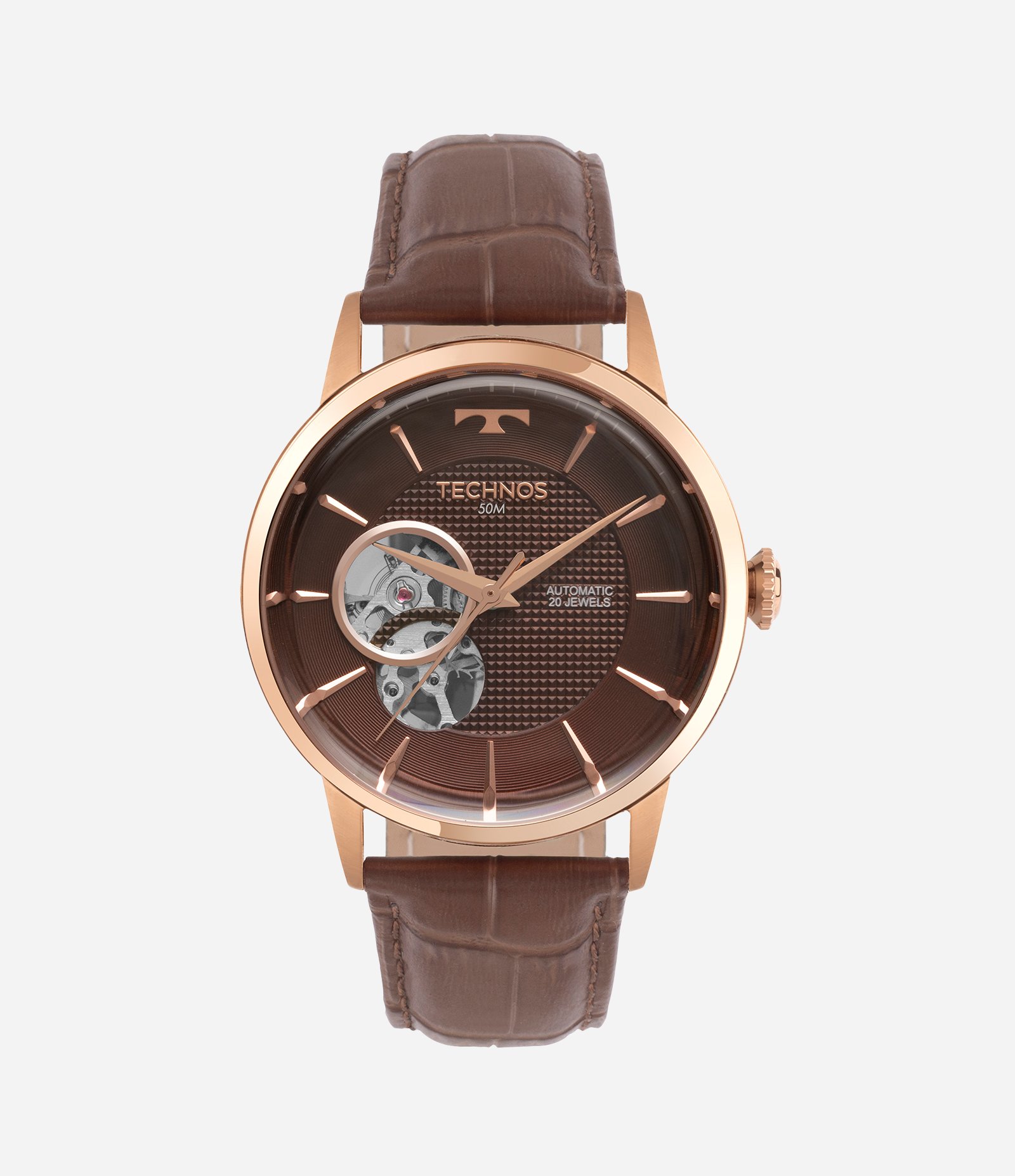 Relógio Analógico Aço e Couro Technos Marrom 1