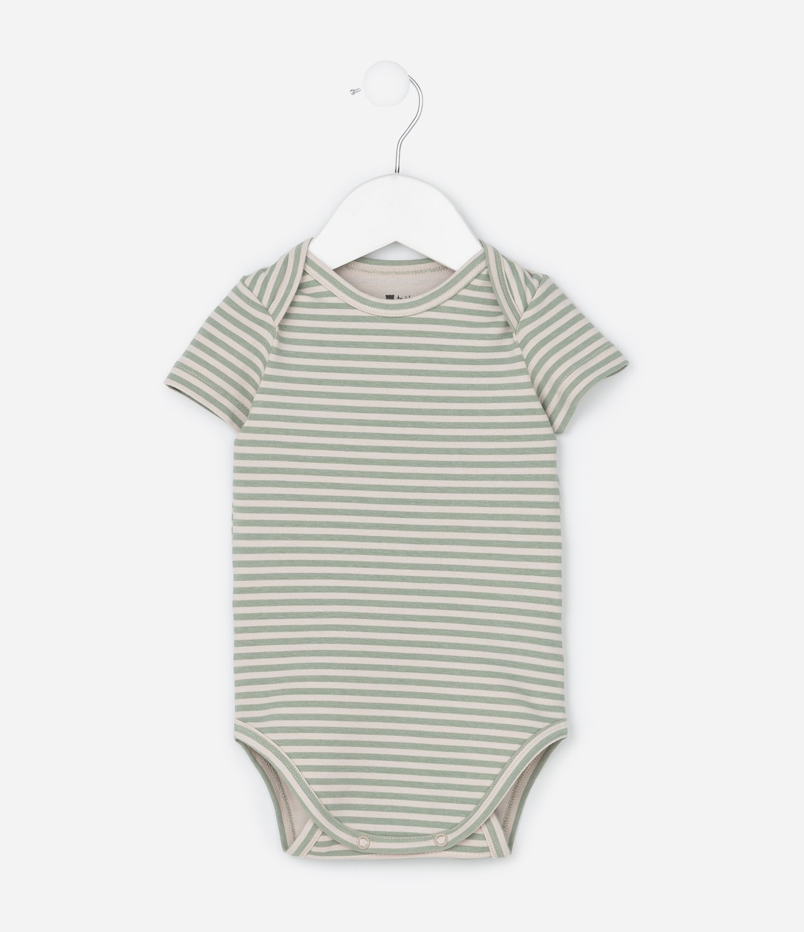 Body Infantil em Ribana Listrada com Gola Americana - Tam RN a 18 Meses Verde Claro 1