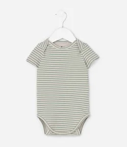 Body Infantil em Ribana Listrada com Gola Americana - Tam RN a 18 Meses