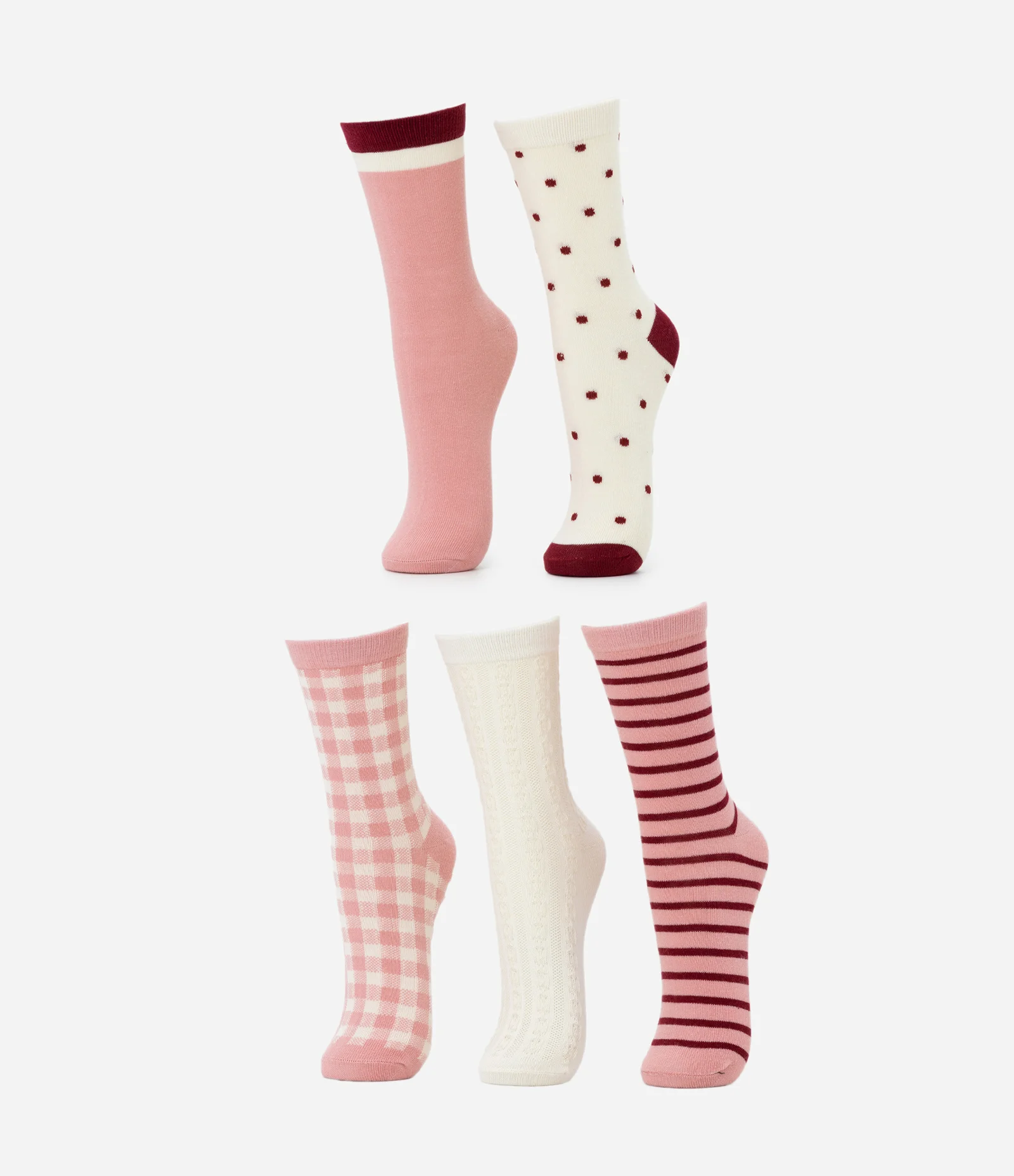 Kit 5 Pares de Meia Cano Médio em Algodão Estampado Multicores 1