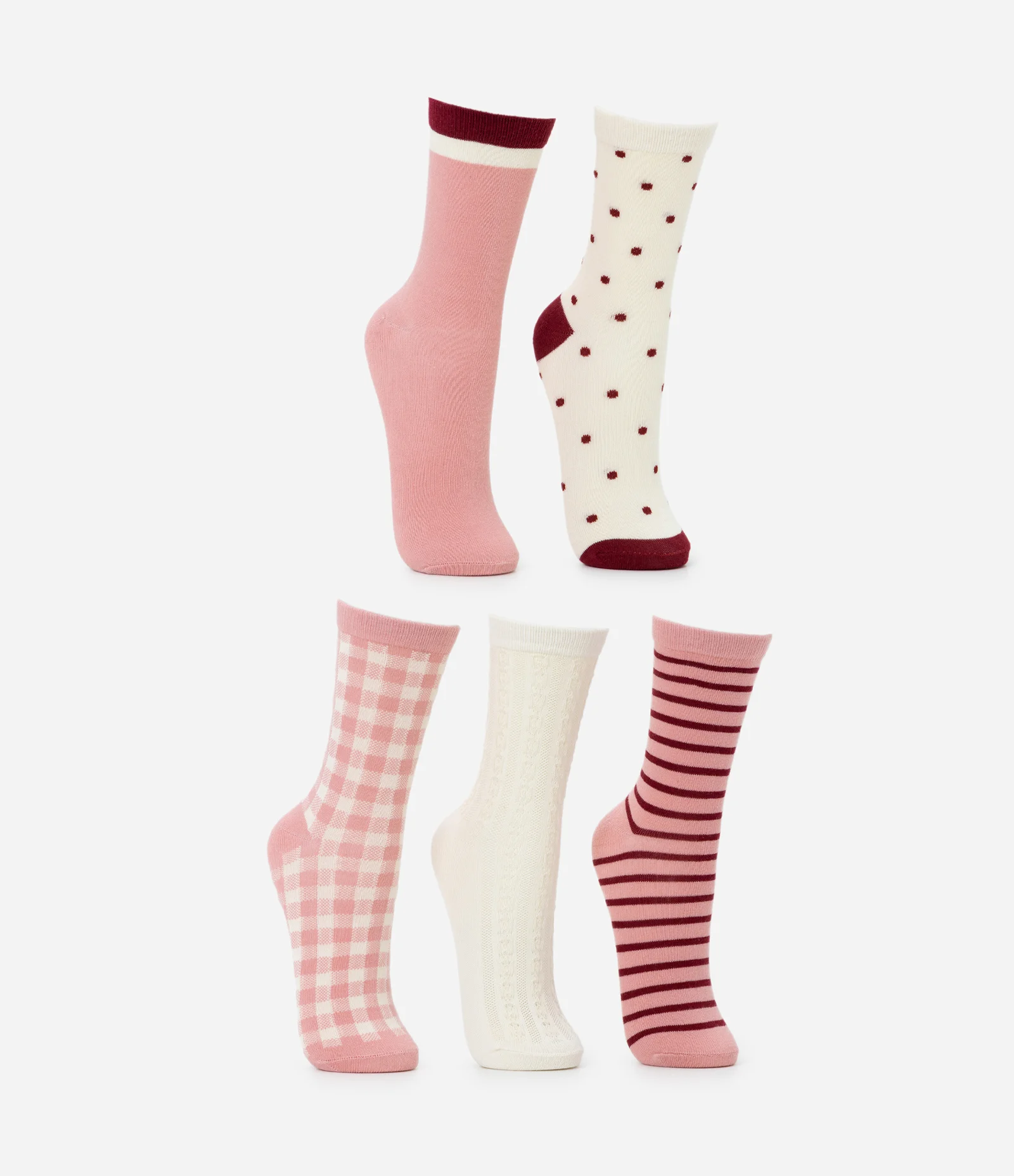 Kit 5 Pares de Meia Cano Médio em Algodão Estampado Multicores 2