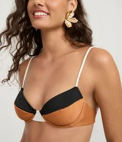 Biquíni Top Meia Taça em Microfibra com Bloco de Cor