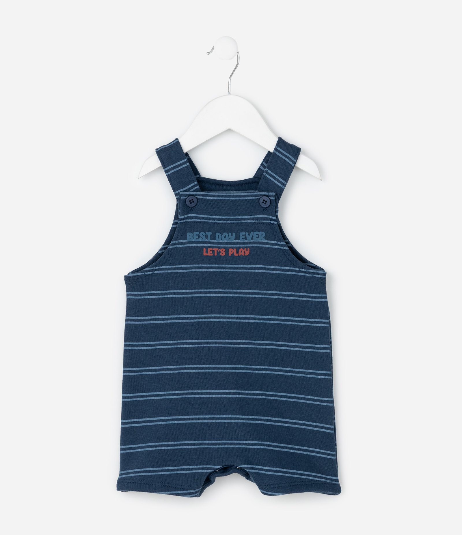 Jardineira Infantil Listrada com Lettering – Tam 0 a 18 Meses Azul Marinho 2