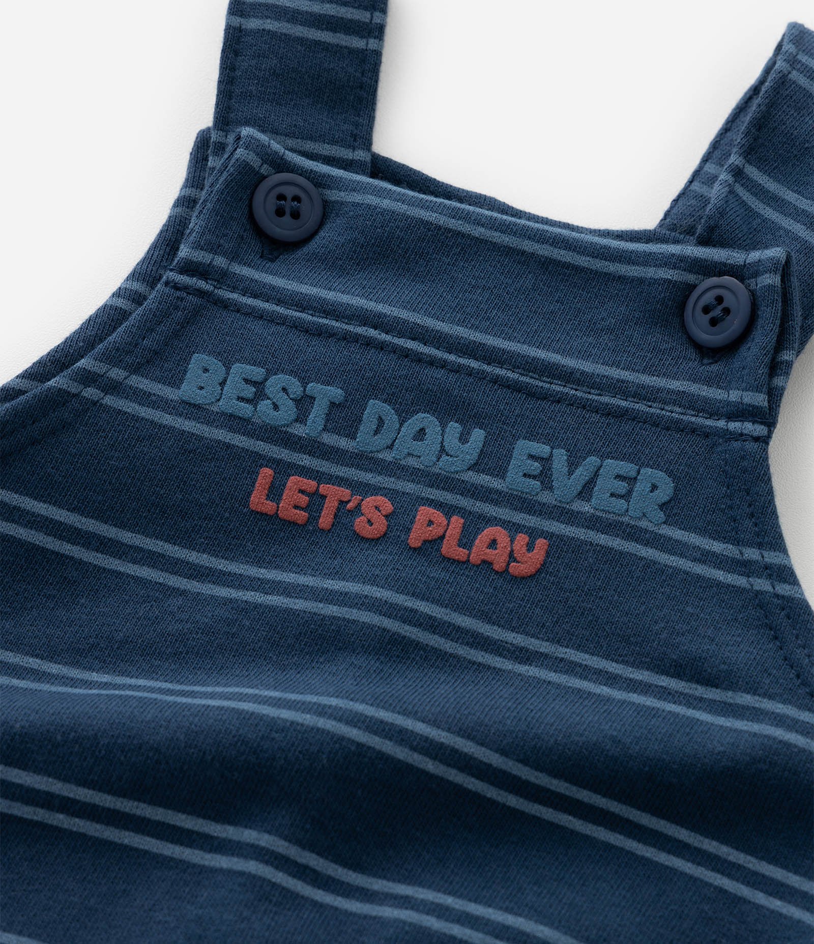 Jardineira Infantil Listrada com Lettering – Tam 0 a 18 Meses Azul Marinho 6