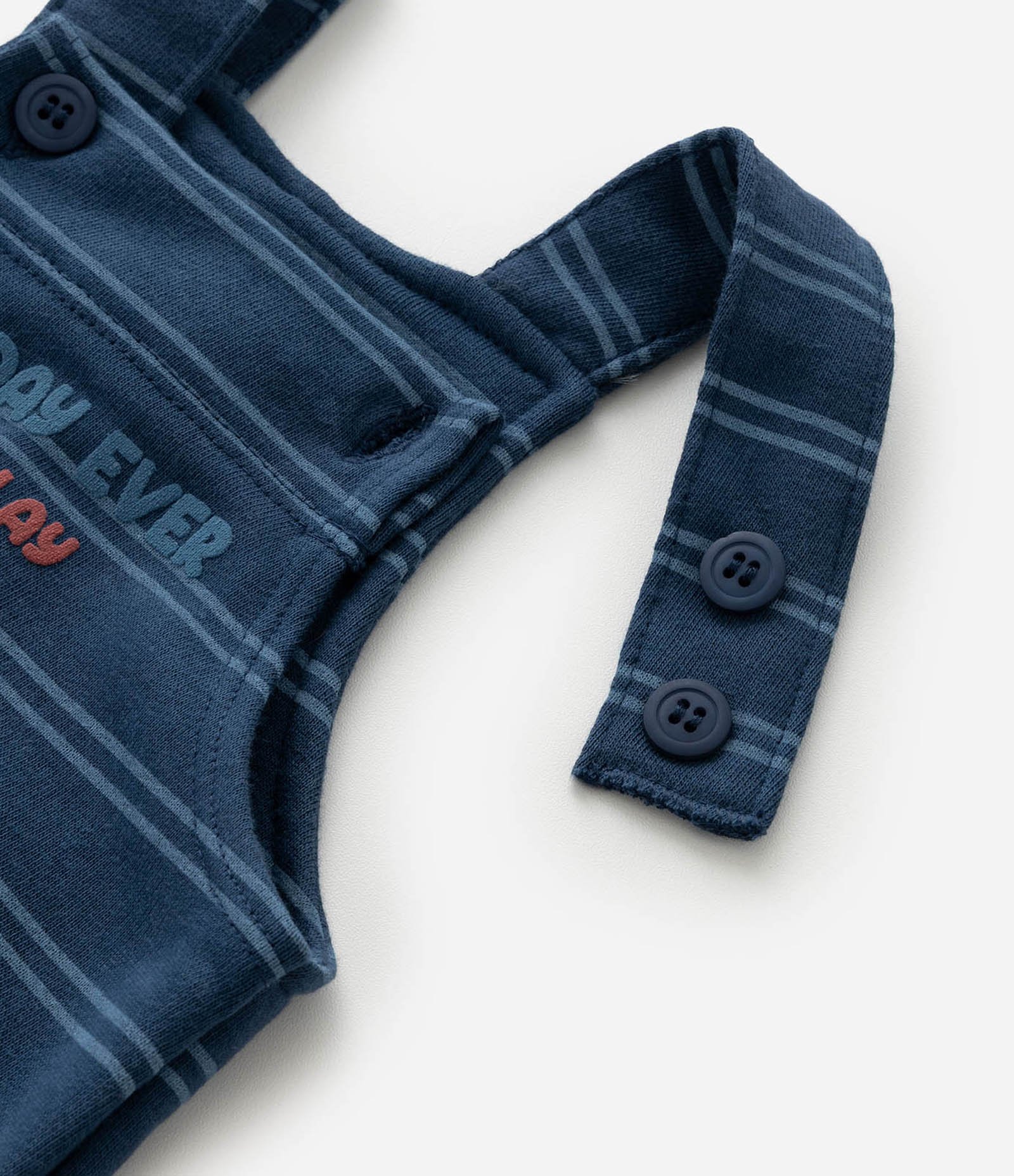 Jardineira Infantil Listrada com Lettering – Tam 0 a 18 Meses Azul Marinho 7