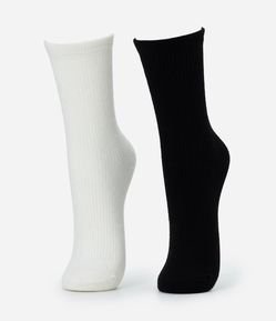 Kit 02 Meias Cano Médio com Cachemir Caneladas