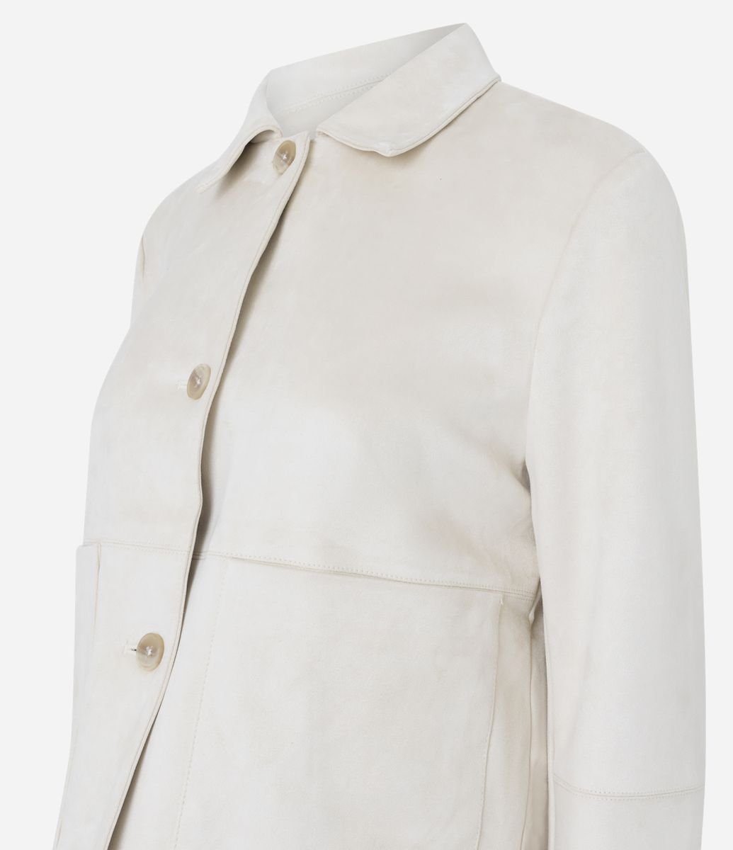 Jaqueta em Suede com Bolsos Frontais Off White
