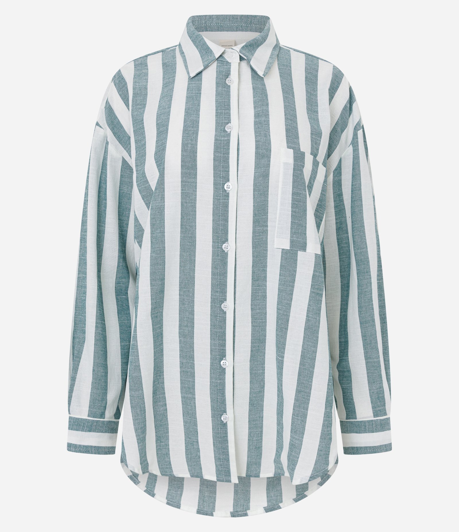 Camisa em Algodão com Estampa Listrada e Gola Polo Branco/Verde 1