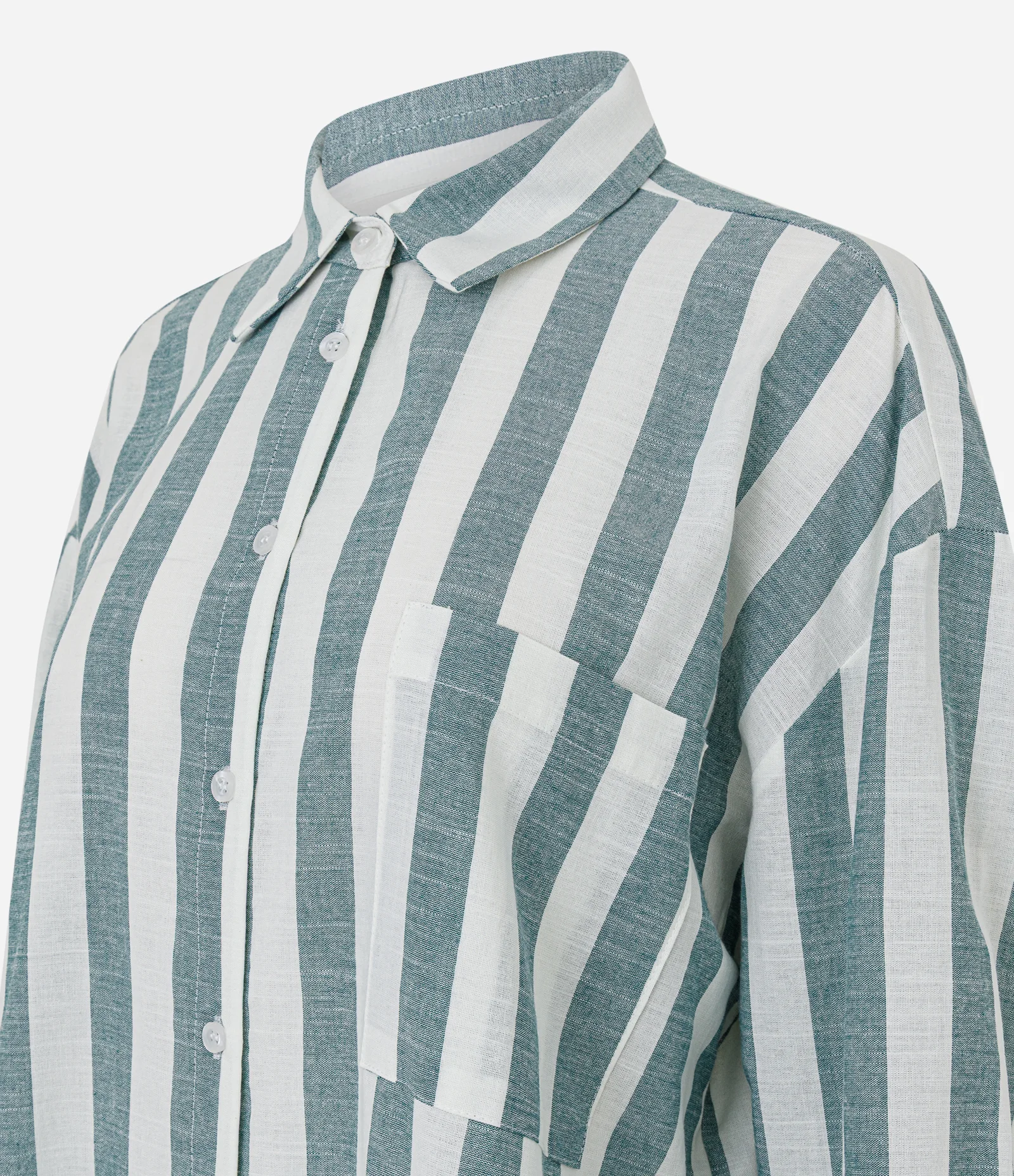 Camisa em Algodão com Estampa Listrada e Gola Polo Branco/Verde 2