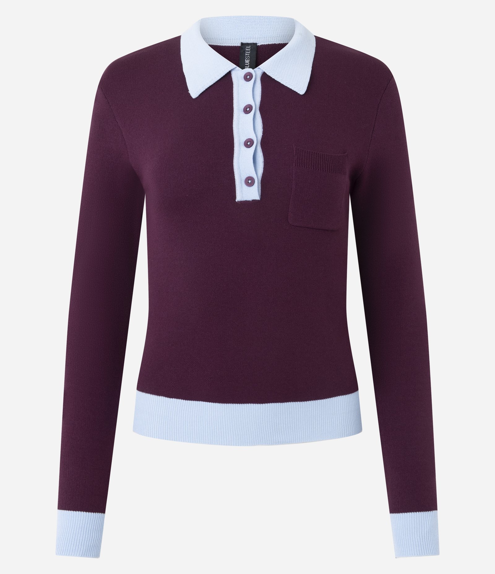 Blusa em Tricô com Gola Polo e Decote com Abotoamento Vinho 1