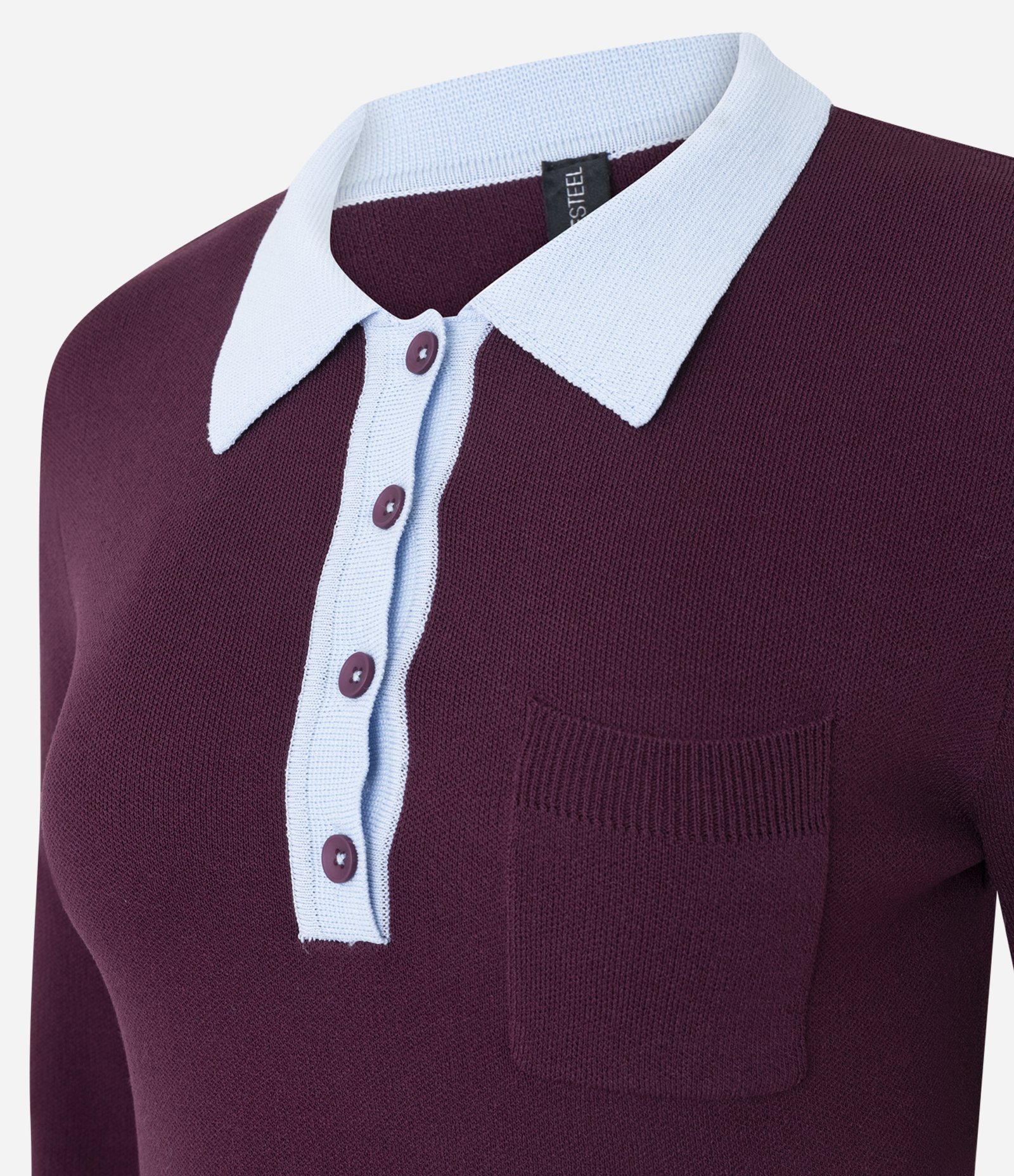 Blusa em Tricô com Gola Polo e Decote com Abotoamento Vinho 2