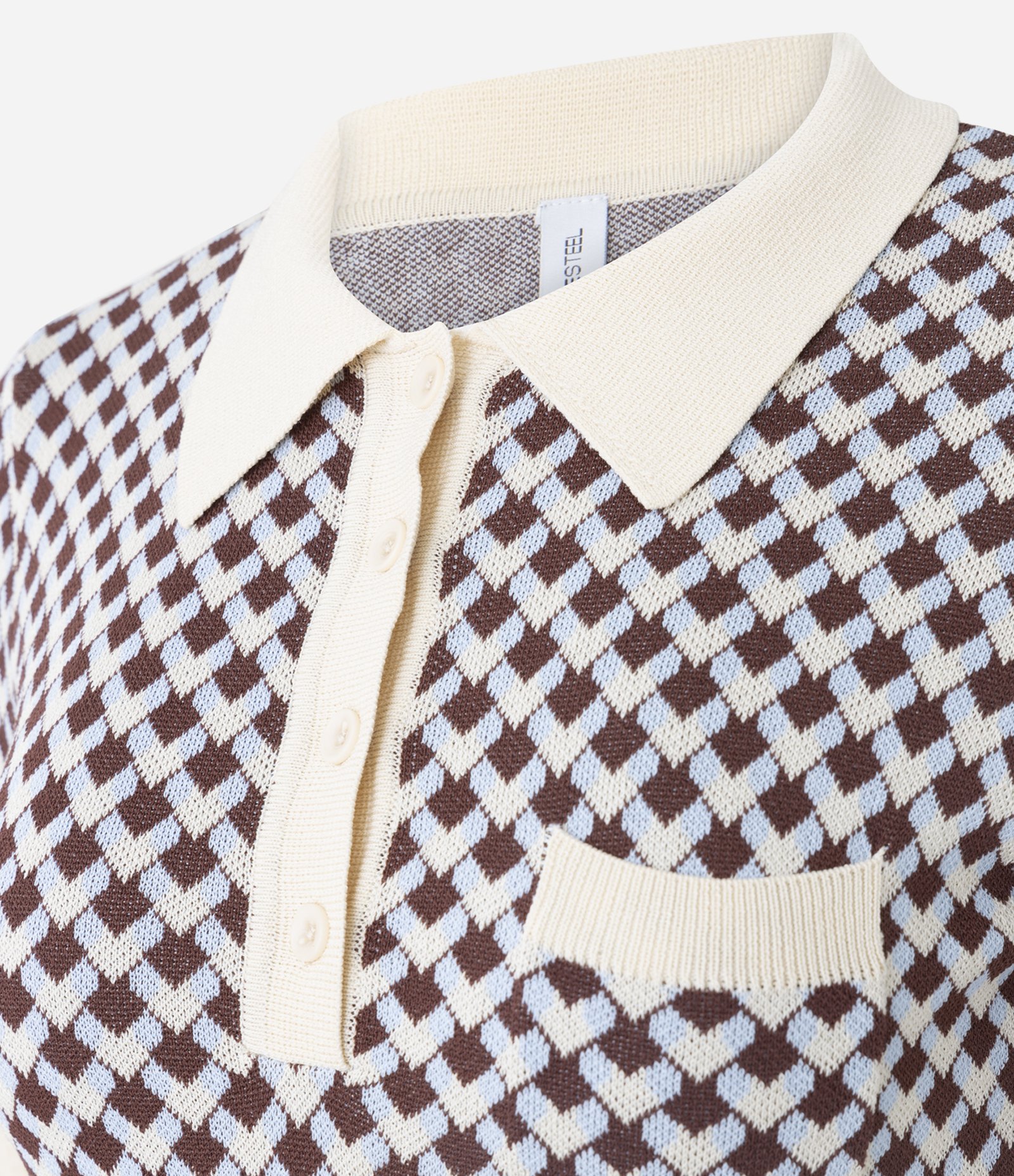 Blusa em Tricô com Gola Polo e Estampa Abstrata Bege 6