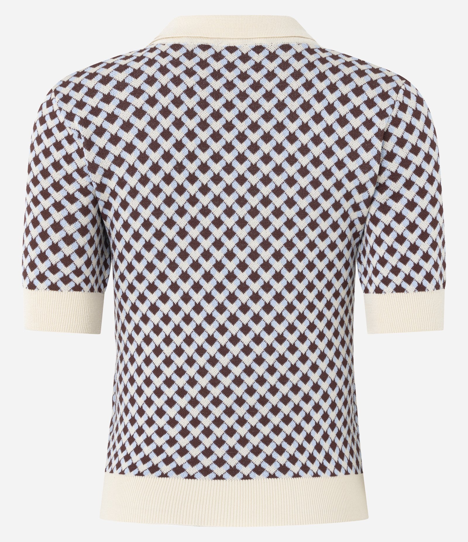 Blusa em Tricô com Gola Polo e Estampa Abstrata Bege 7
