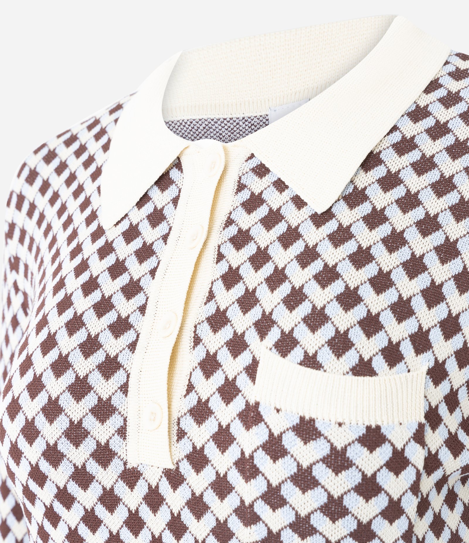 Blusa em Tricô com Gola Polo e Estampa Geométrica Argyle Bege 2