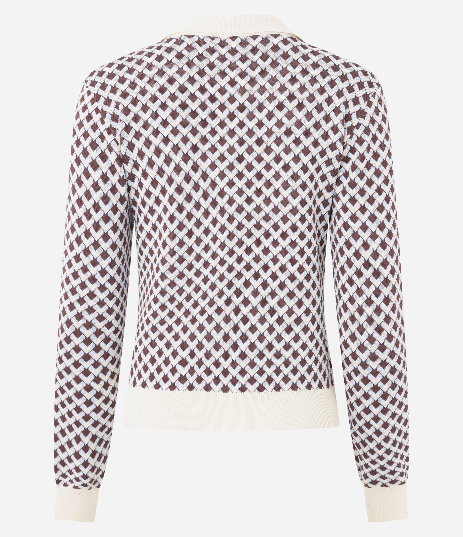 Blusa em Tricô com Gola Polo e Estampa Geométrica Argyle Bege 3