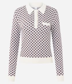 Blusa em Tricô com Gola Polo e Estampa Geométrica Argyle
