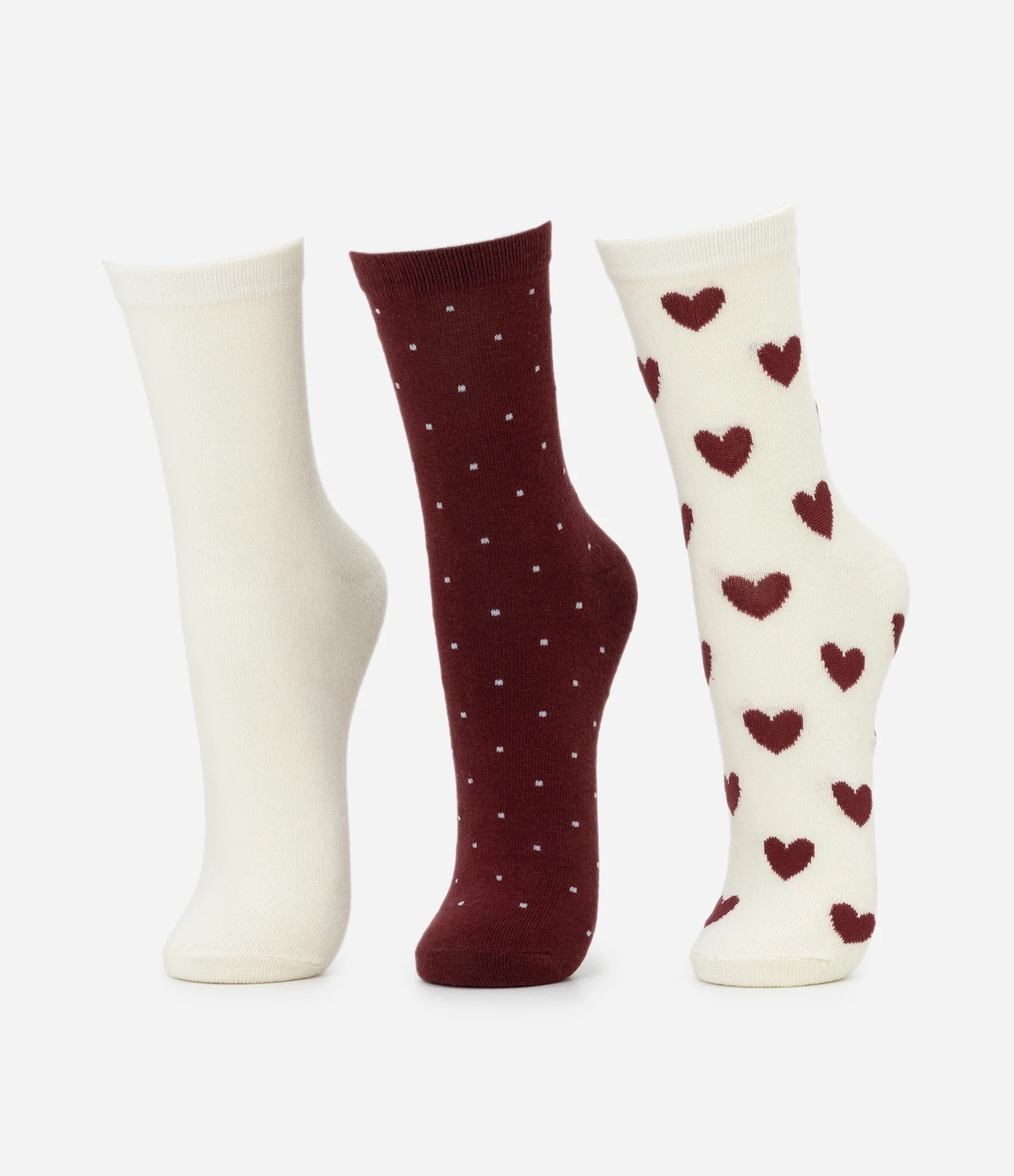 Kit 3 Meias Cano Médio com Corações e Poá Multicores 1