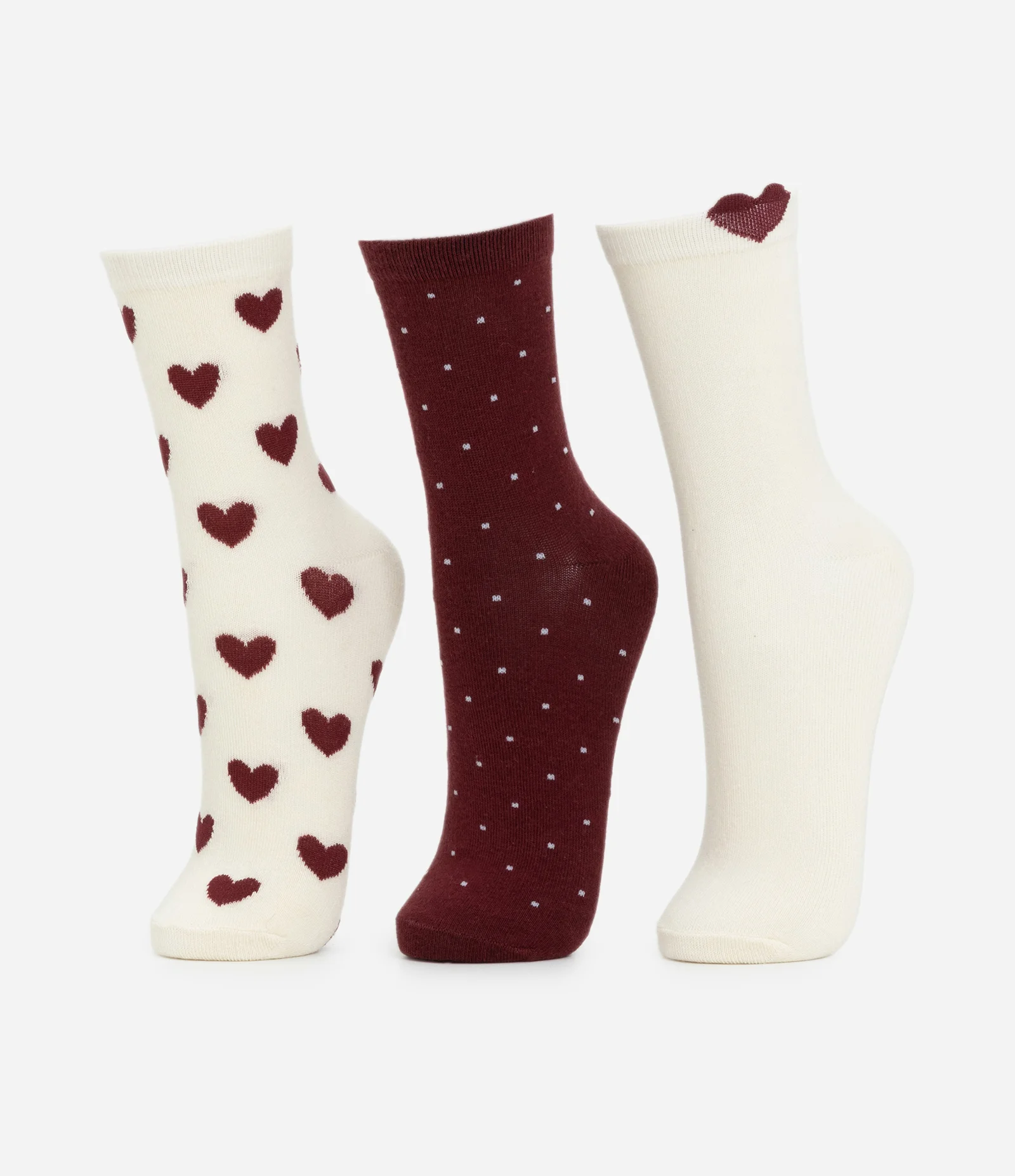 Kit 3 Meias Cano Médio com Corações e Poá Multicores 2