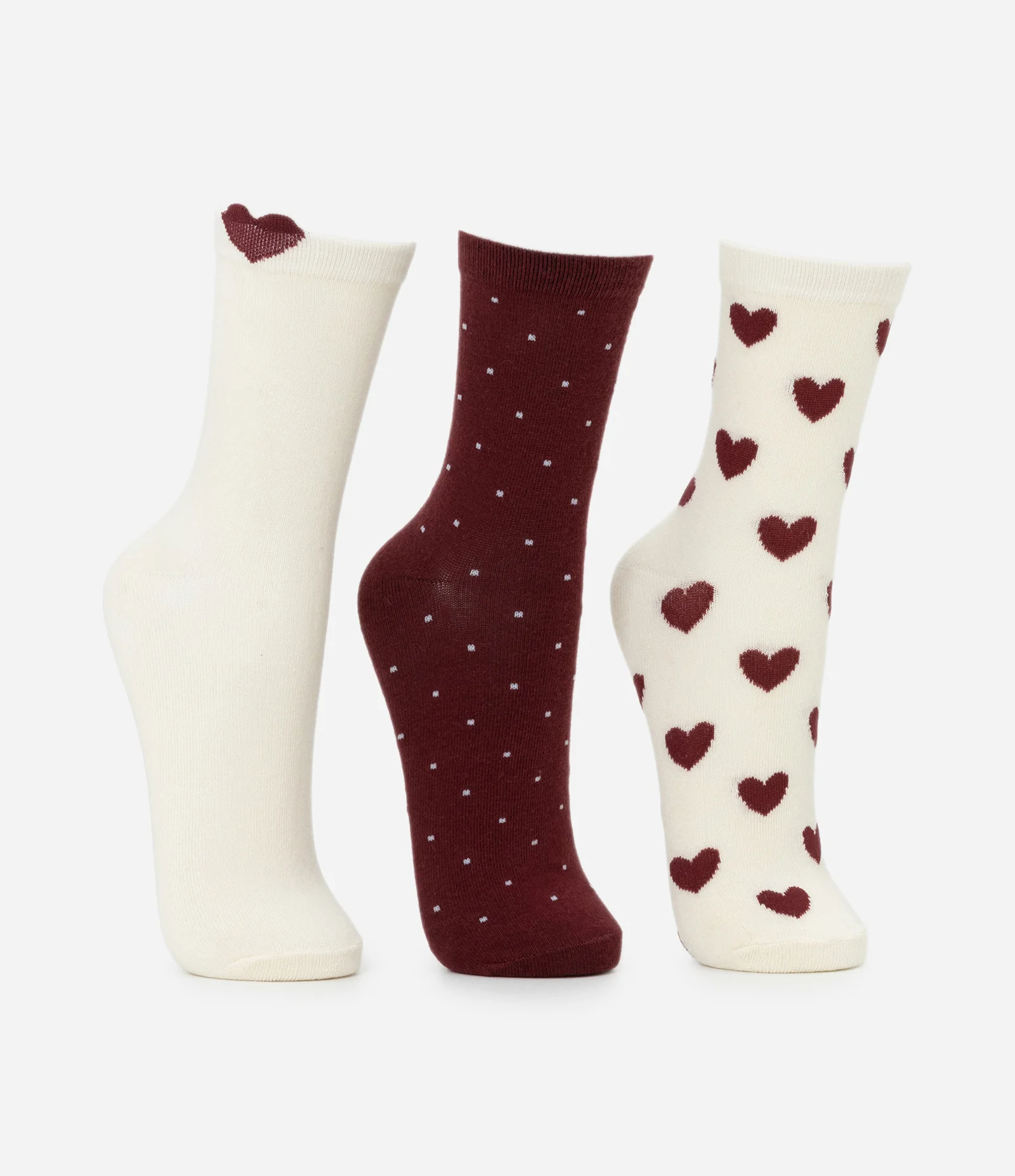 Kit 3 Meias Cano Médio com Corações e Poá Multicores 3