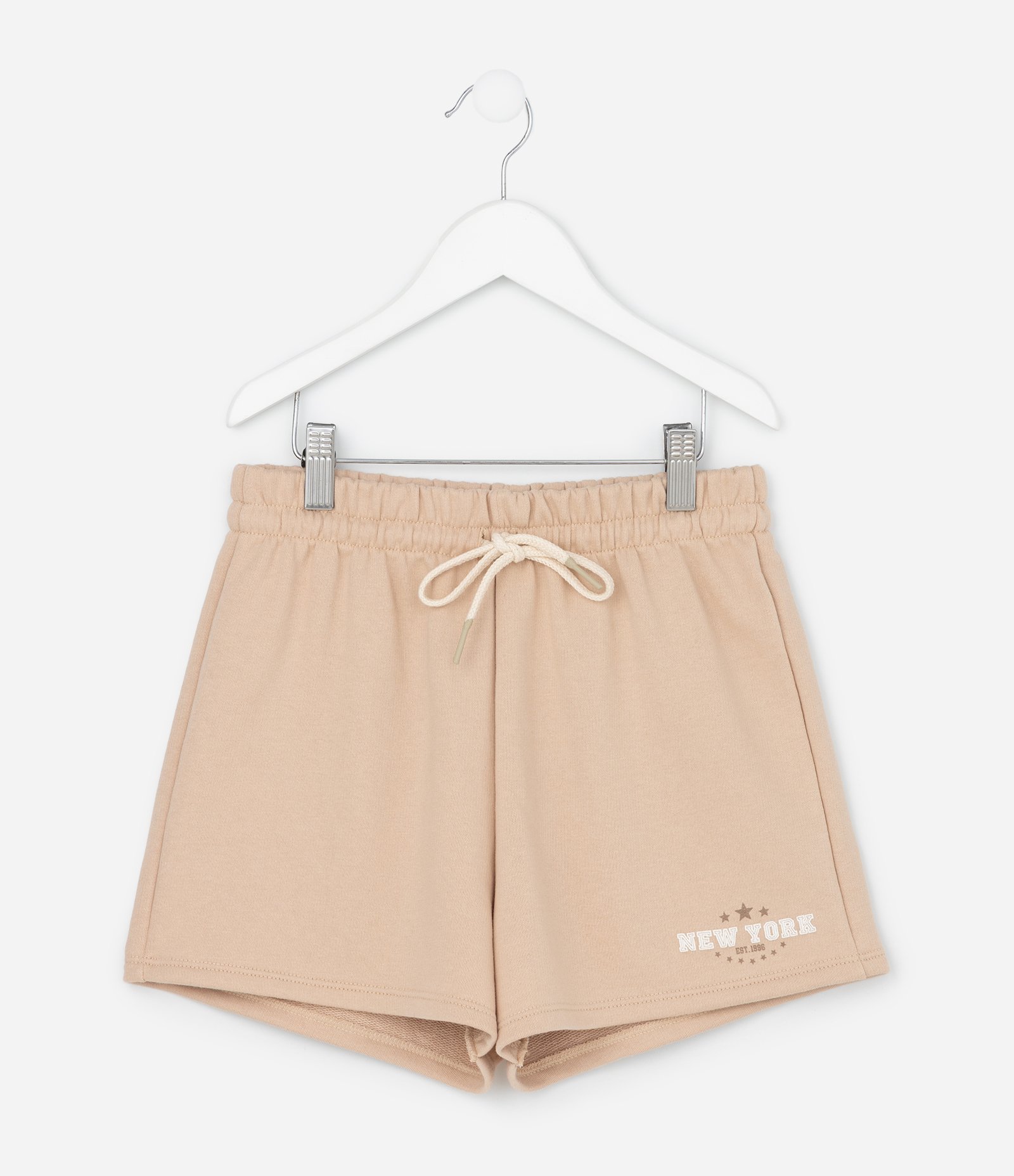 Short Infantil em Moletom com Estampa Lettering – Tam 5 A 14 Anos Bege 1