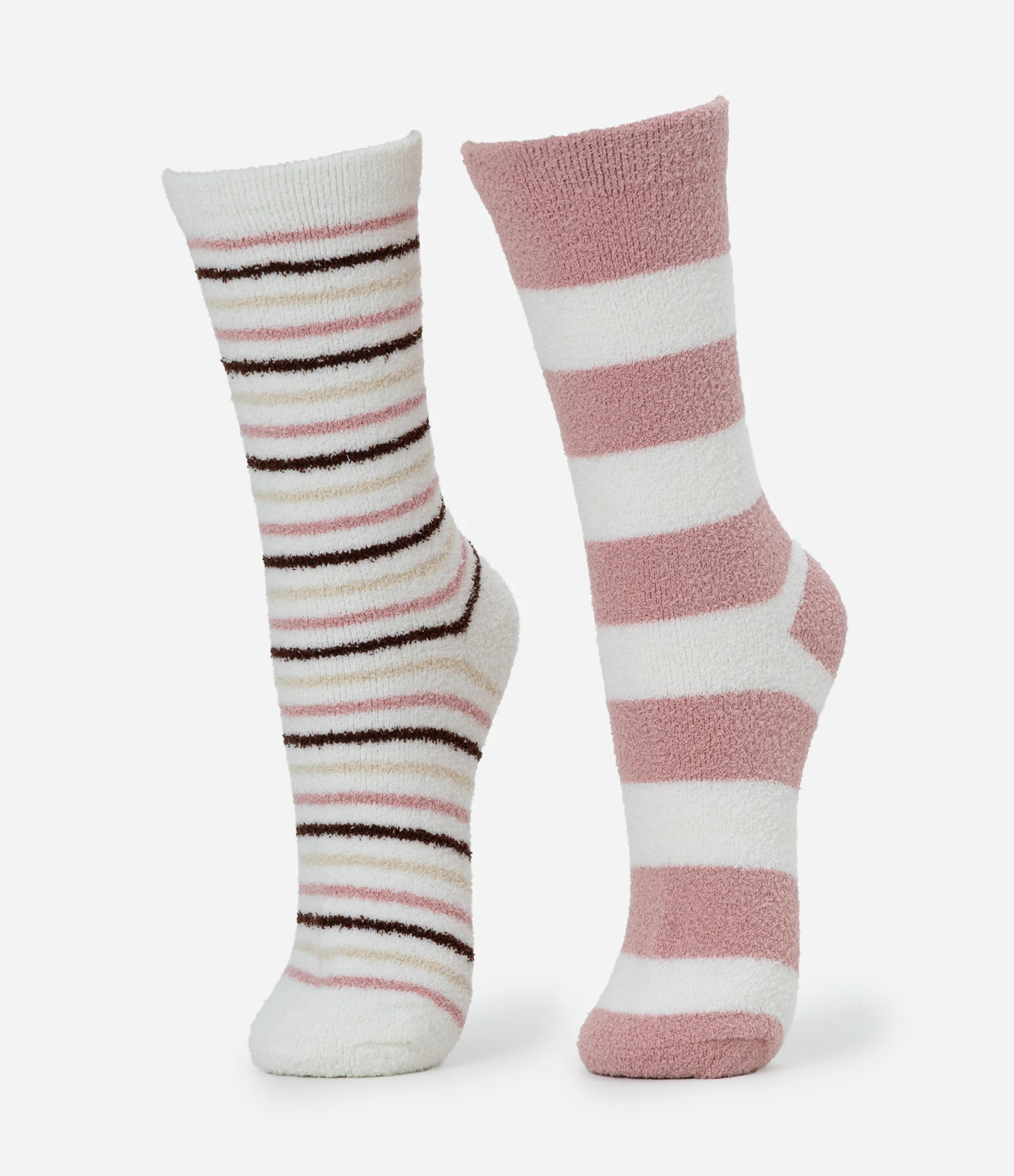Kit 02 Meias Cano Alto em Chenille com Estampa de Listras Multicores 1