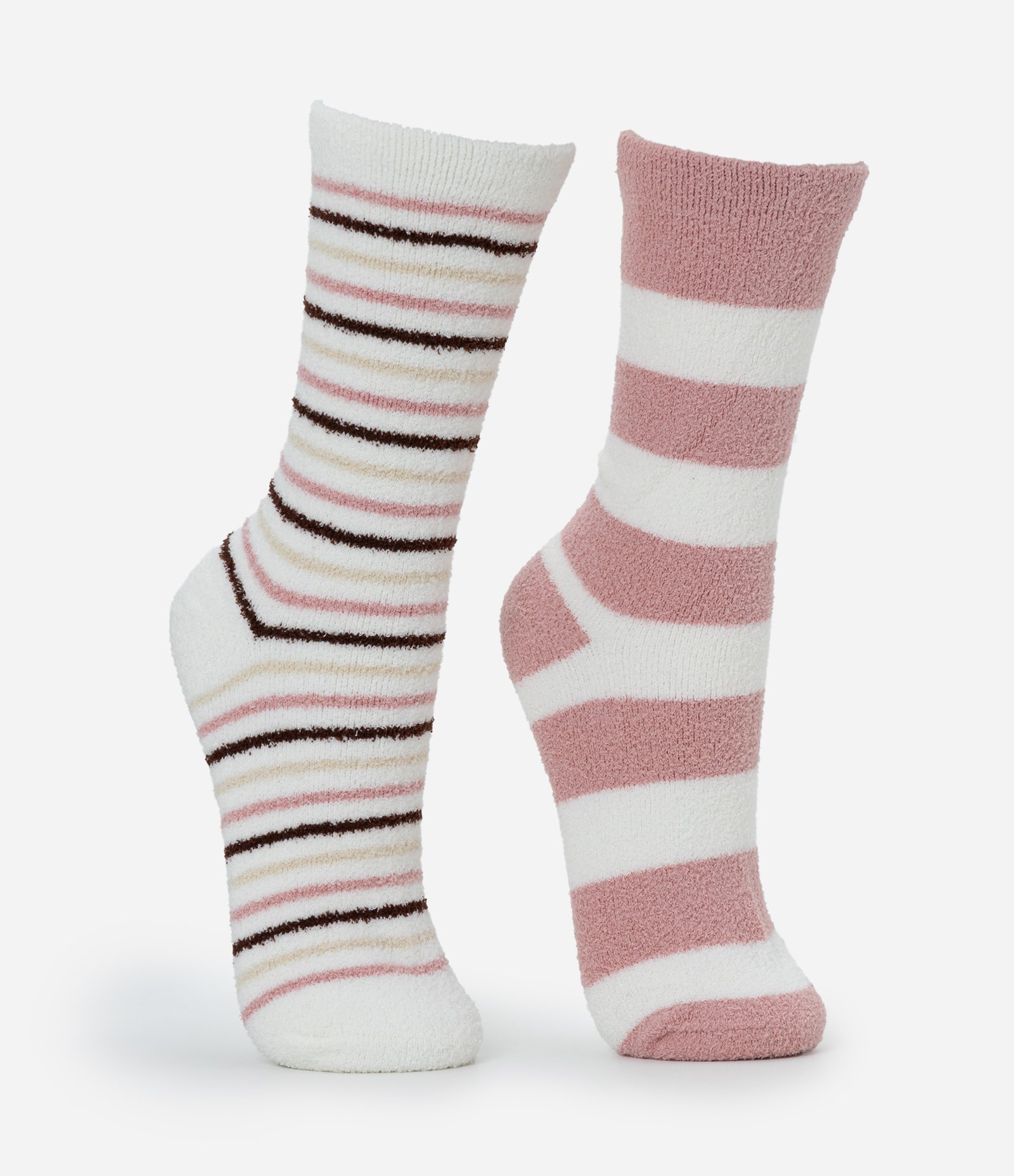 Kit 02 Meias Cano Alto em Chenille com Estampa de Listras Multicores 2