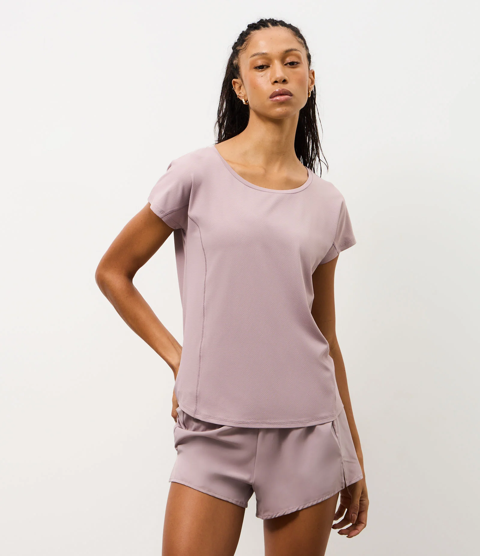Camiseta Esportiva em Microfibra Texturizada Lilás 1