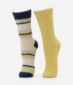 Kit 02 Meias Cano Alto com Textura de Pelinhos