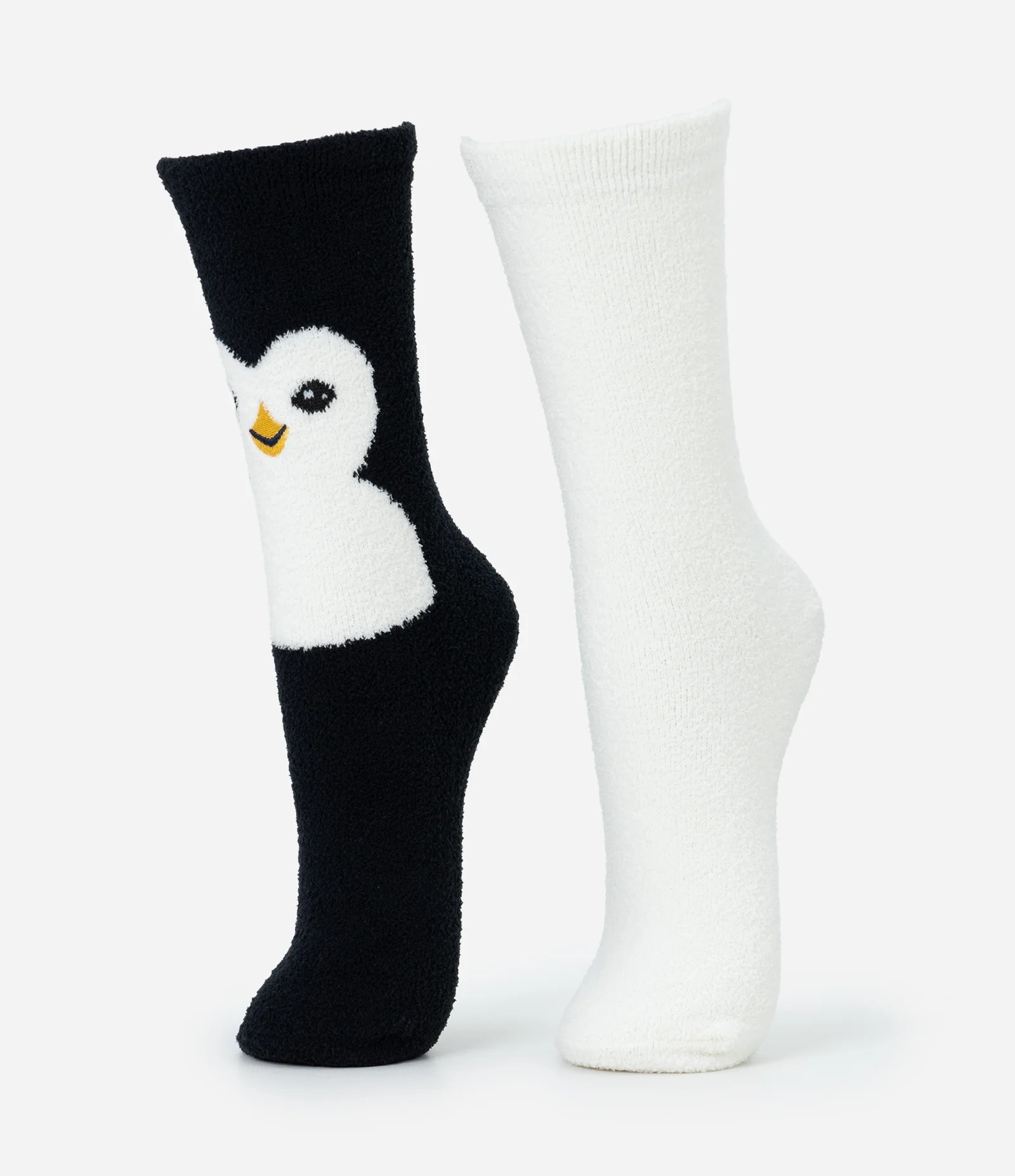 Kit 02 Meias Cano Alto em Chenille Pinguim Preto/Branco 1