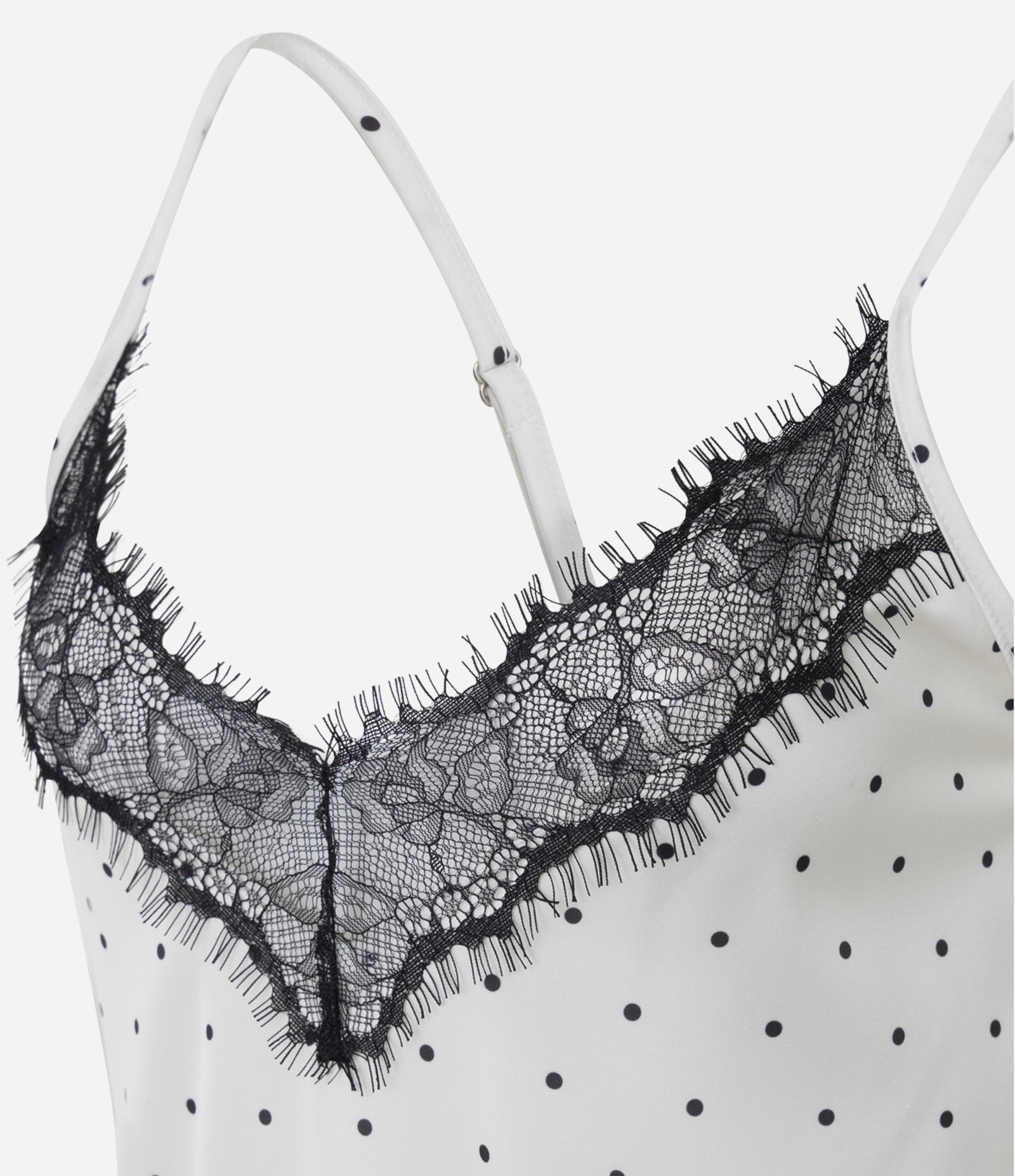 Camisola Longa de Cetim com Decote Rendado Branco 5