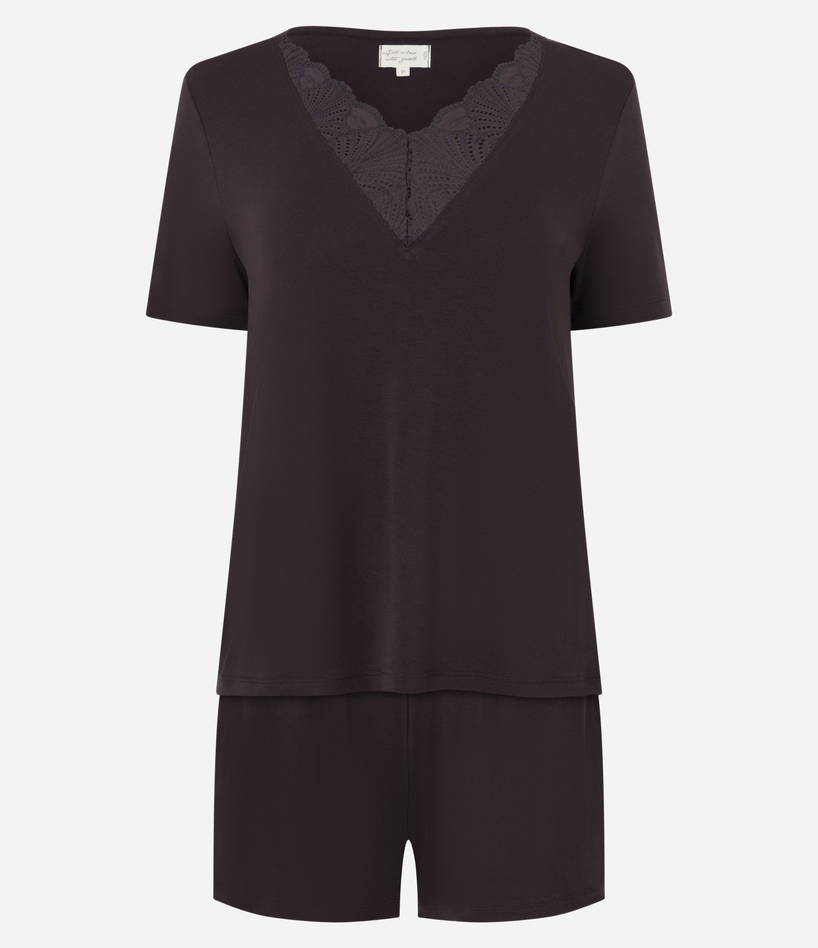 Pijama Curto com em Viscolycra com Renda Marrom Escuro 4