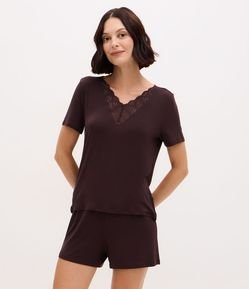 Pijama Curto com em Viscolycra com Renda