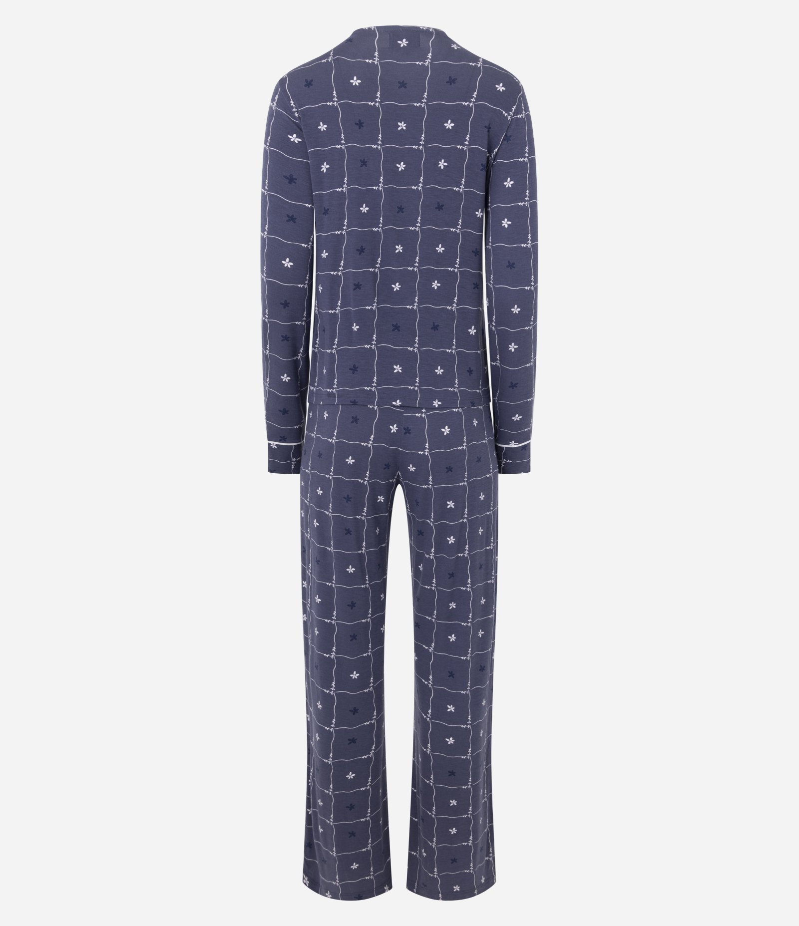 Pijama Longo Americano em Viscolycra com Estampa de Flores Cinza 3