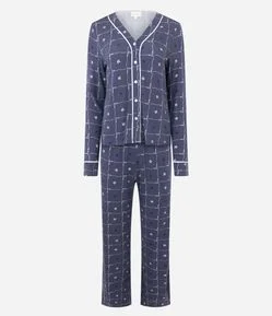 Pijama Longo Americano em Viscolycra com Estampa de Flores