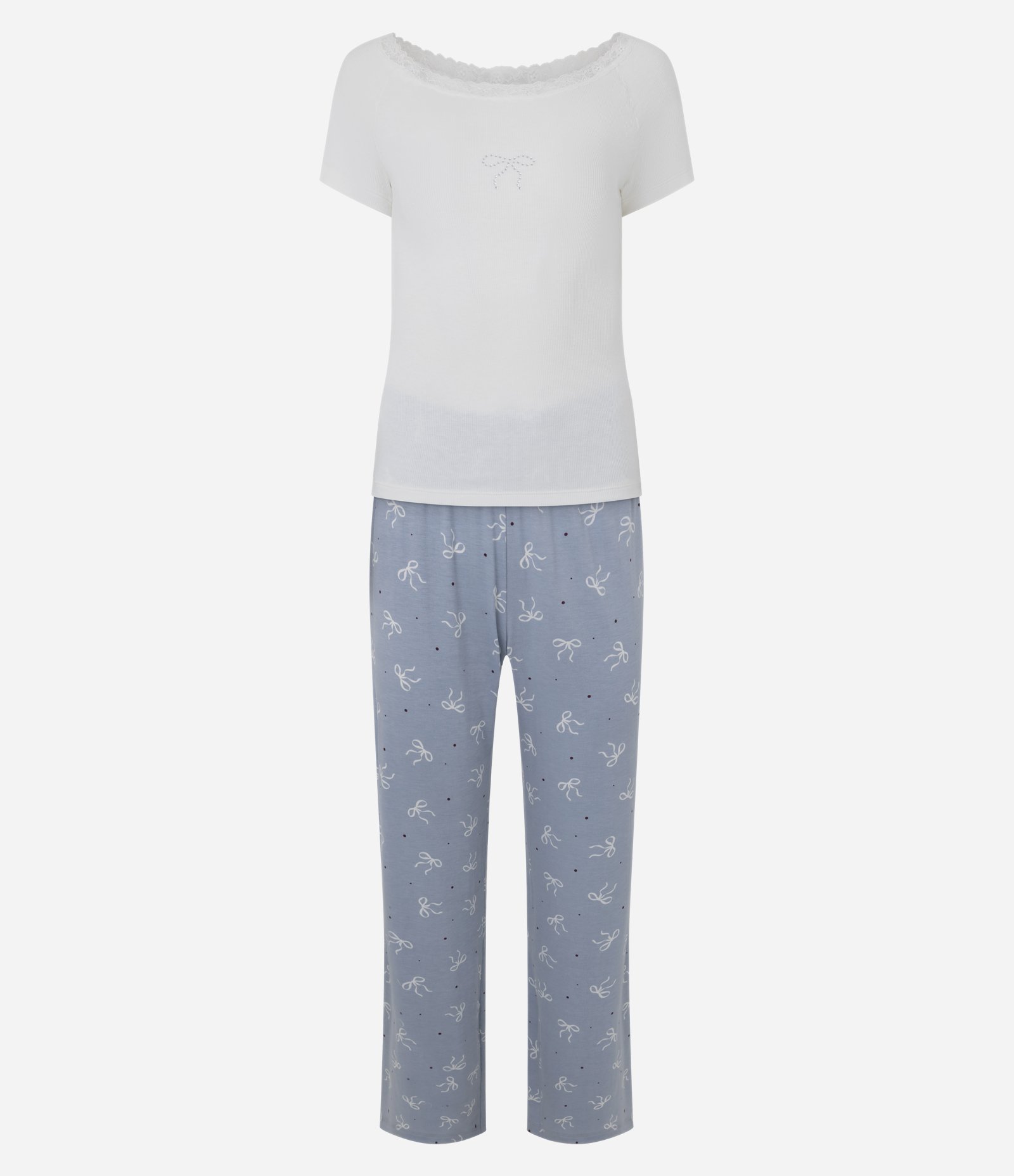 Pijama Manga Curta Ribana com Renda e Strass Azul 4