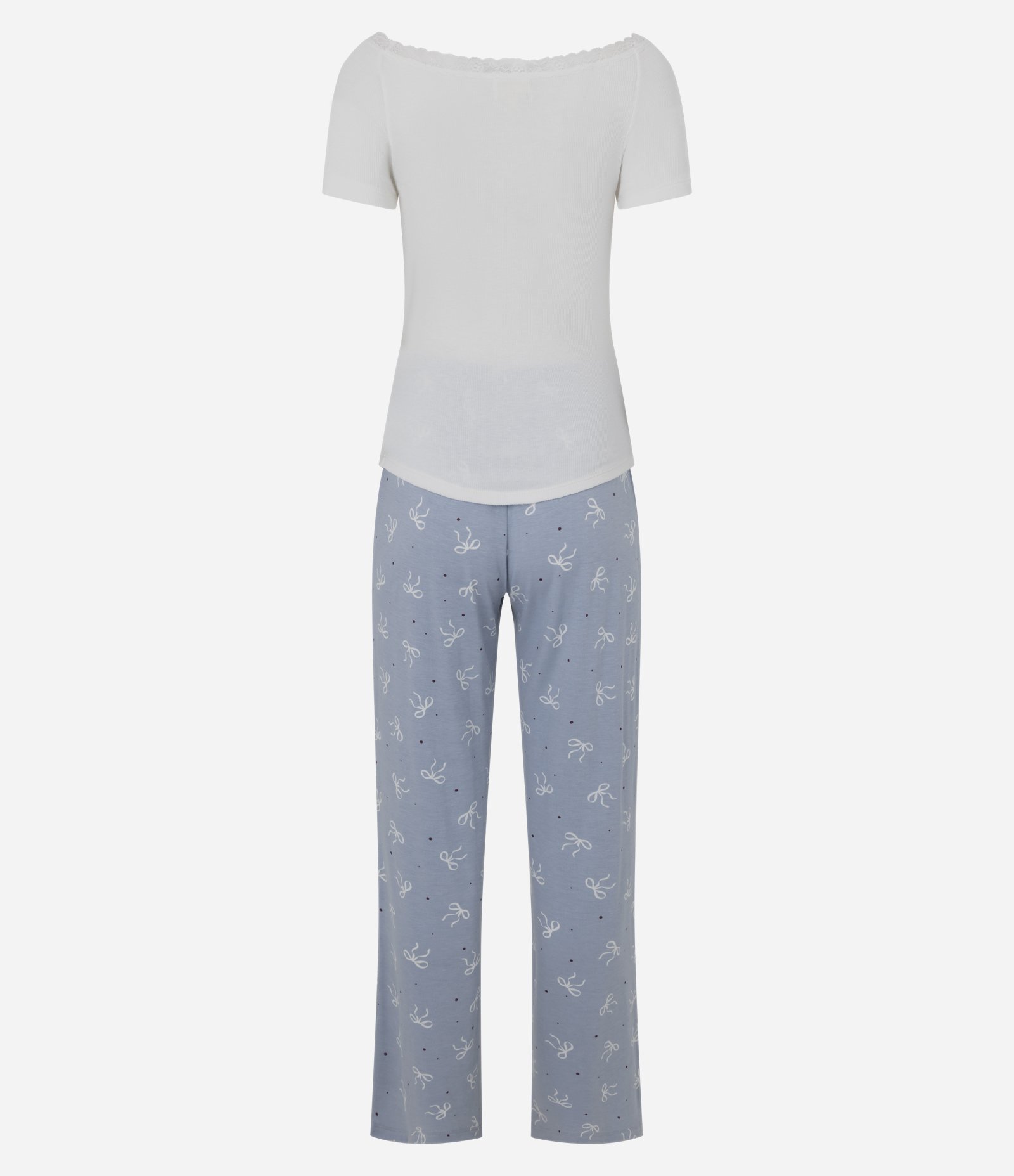 Pijama Manga Curta Ribana com Renda e Strass Azul 6