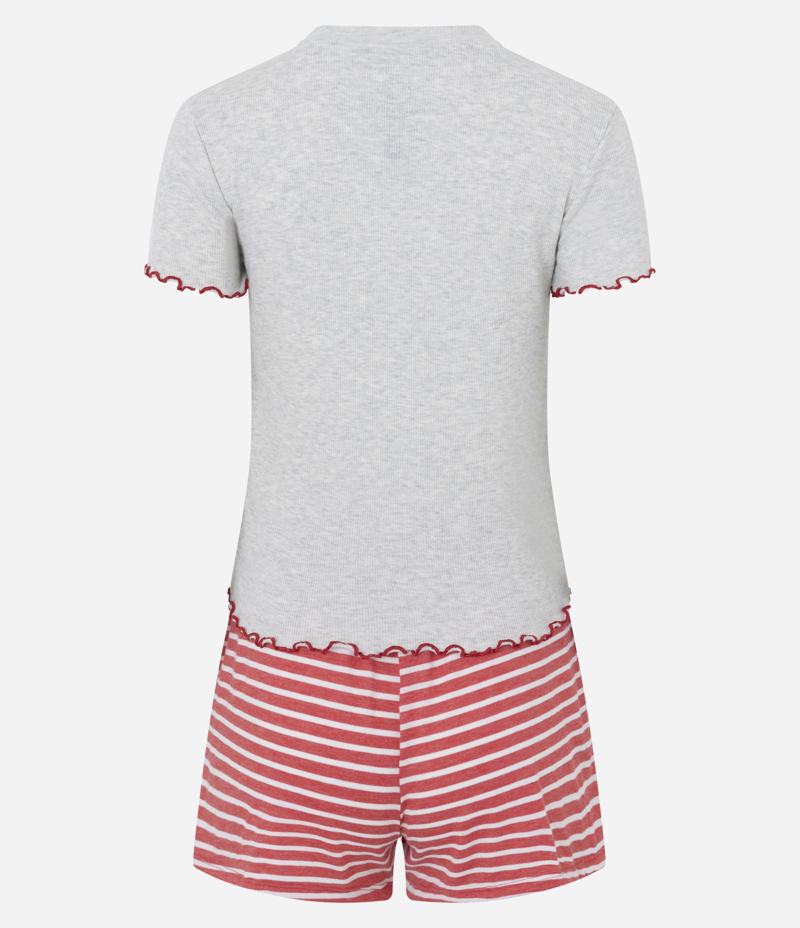 Pijama Curto em Ribana e Short Listrado Hello Kitty Cinza/Vermelho 6
