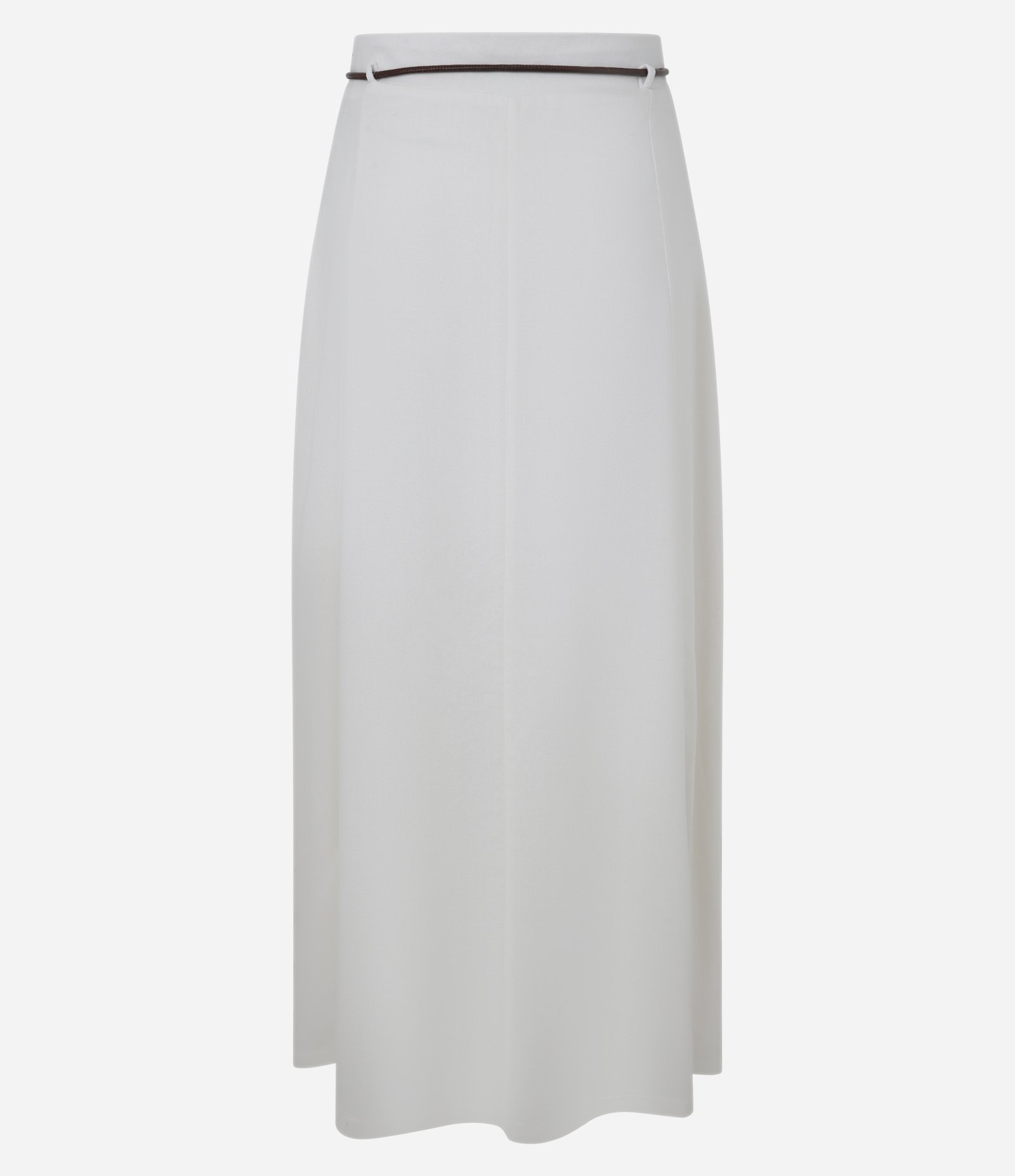 Saia Midi Evasê em Viscolinho com Cinto Branco 2