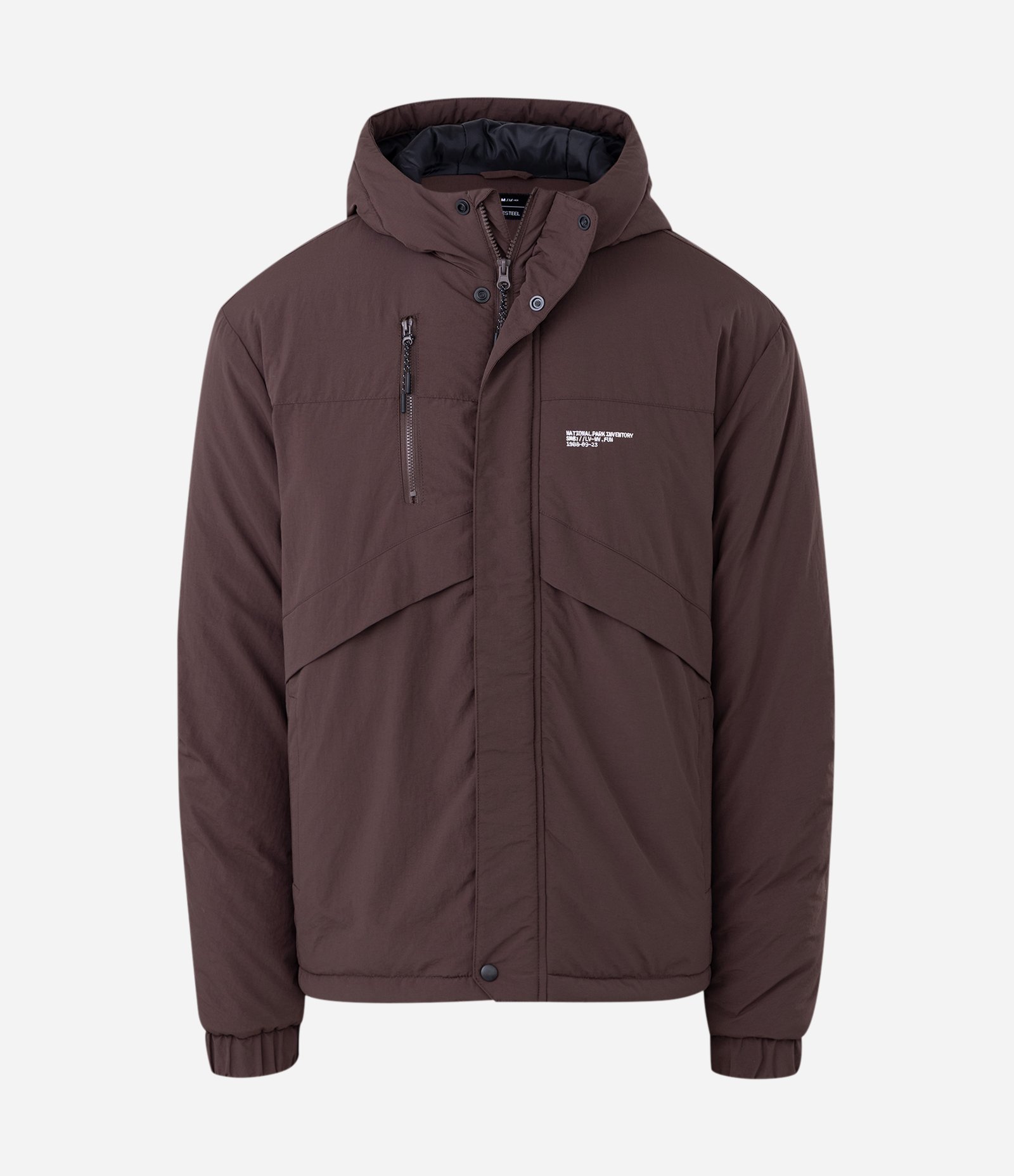 Jaqueta Masculina Parka Outdoor com Capuz e Recortes Marrom 1