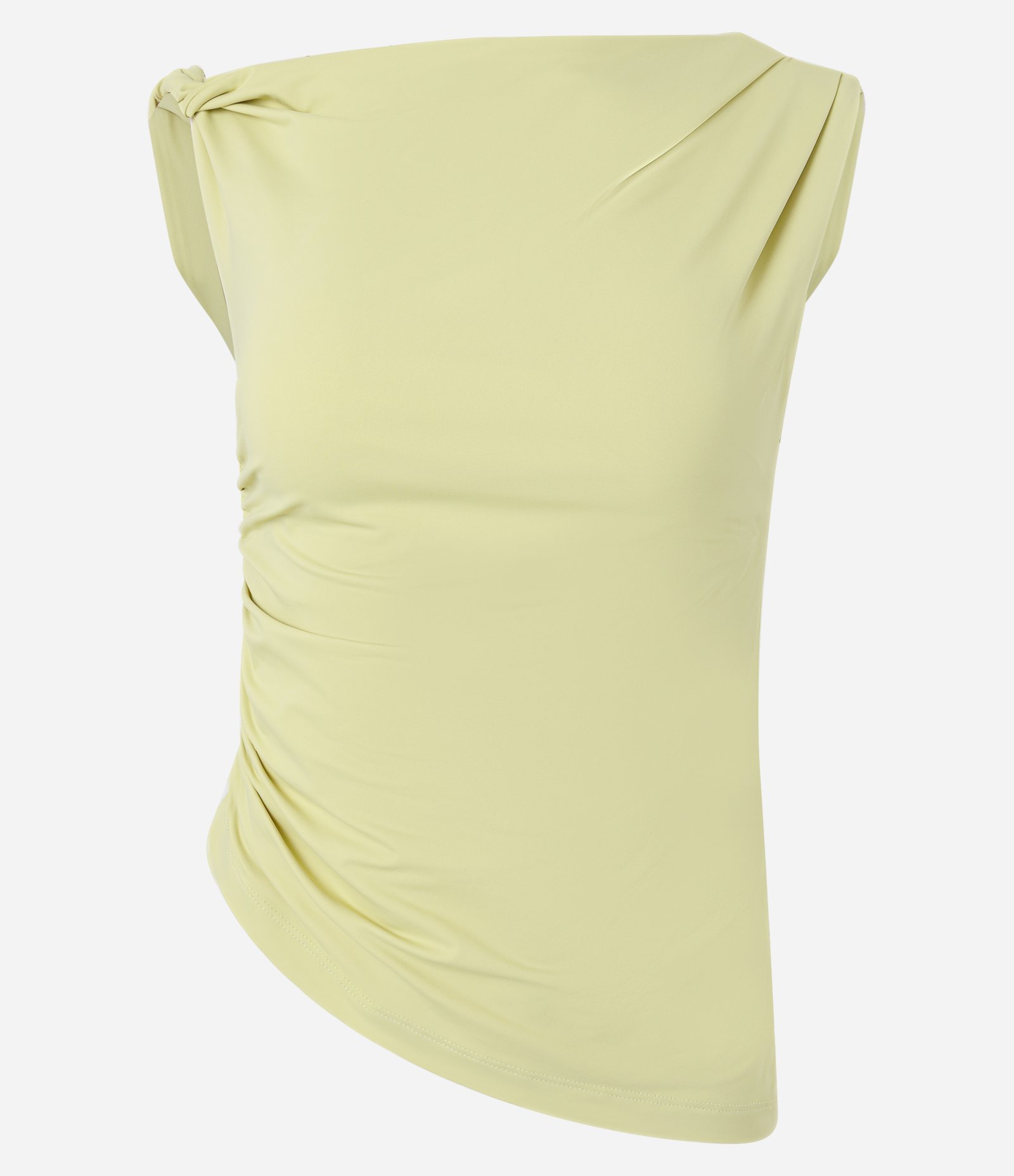 Blusa em Microfibra com Decote Ombro Só e Franzidos Amarelo 5