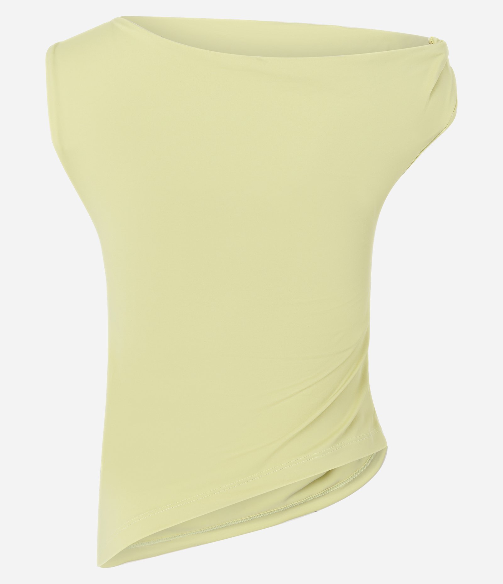 Blusa em Microfibra com Decote Ombro Só e Franzidos Amarelo 6