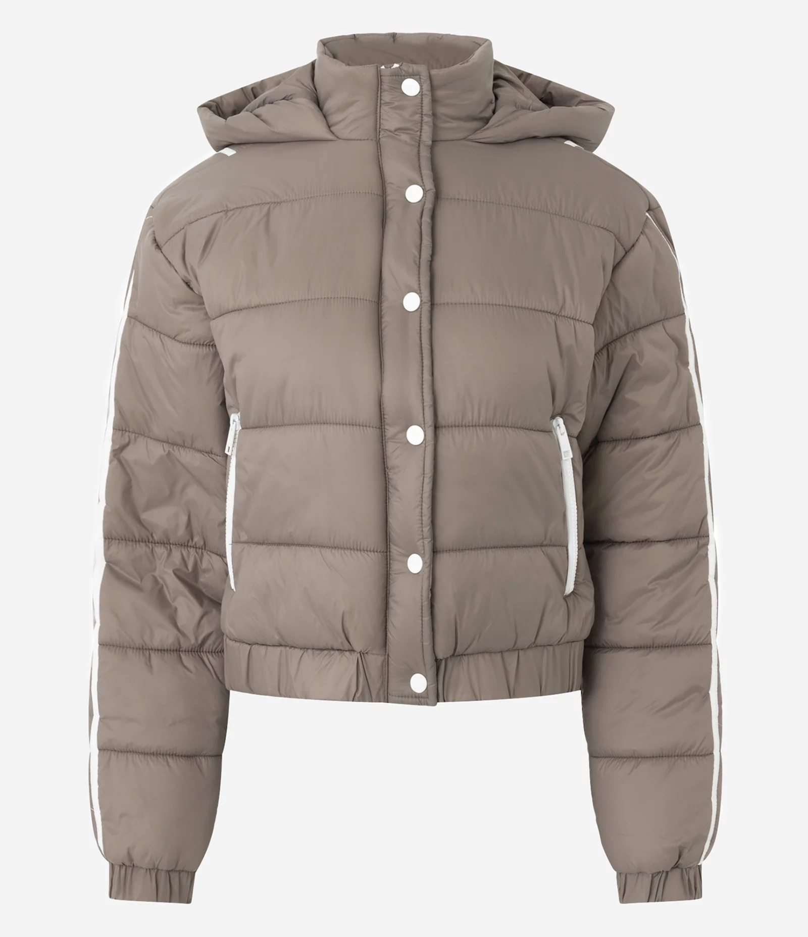 Jaqueta Puffer Esportiva em Poliamida com Vies Contrastante Marrom 5