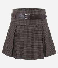 Short Saia Alfaiatado Xadrez com Pregas e Cinto