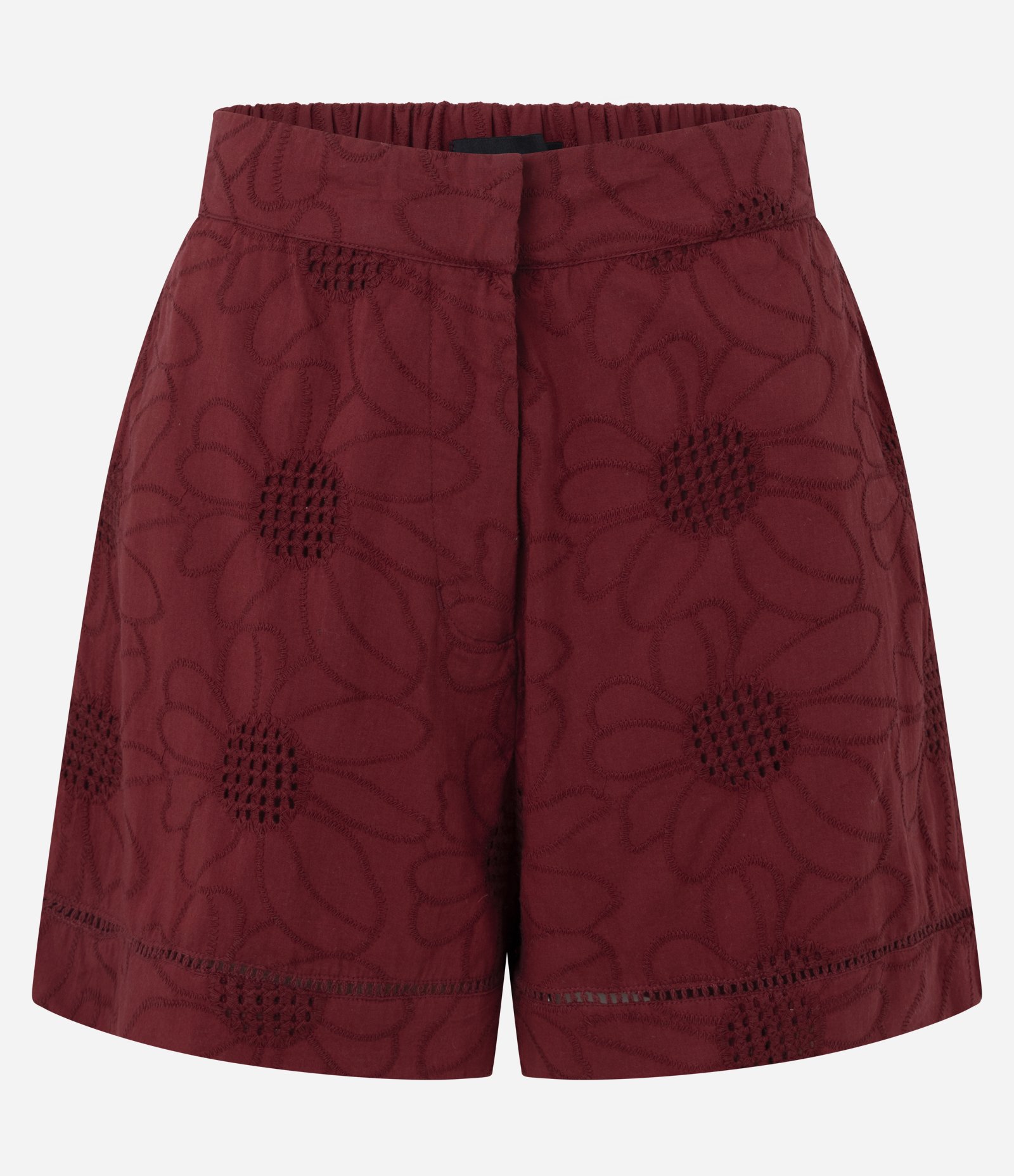 Short Cintura Alta em Laise com Bordado Floral Vermelho 1