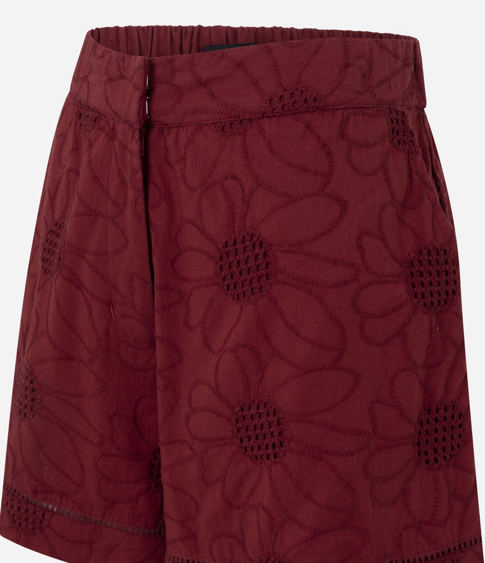 Short Cintura Alta em Laise com Bordado Floral Vermelho 2