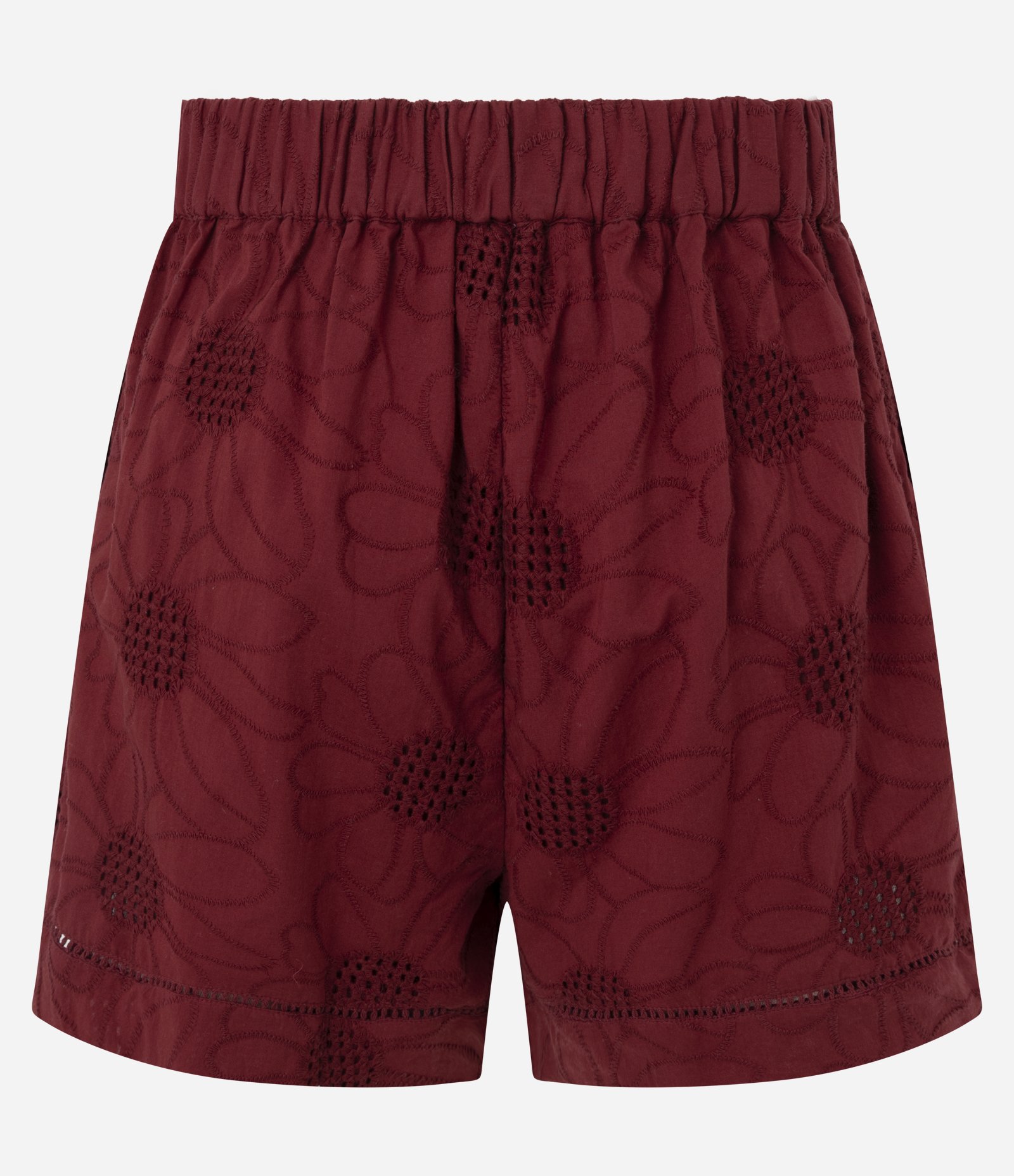 Short Cintura Alta em Laise com Bordado Floral Vermelho 3