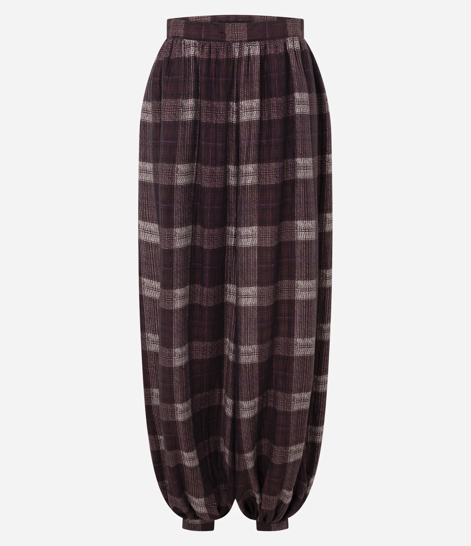 Calça Balloon em Chalis com Estampa Xadrez Bordô 6