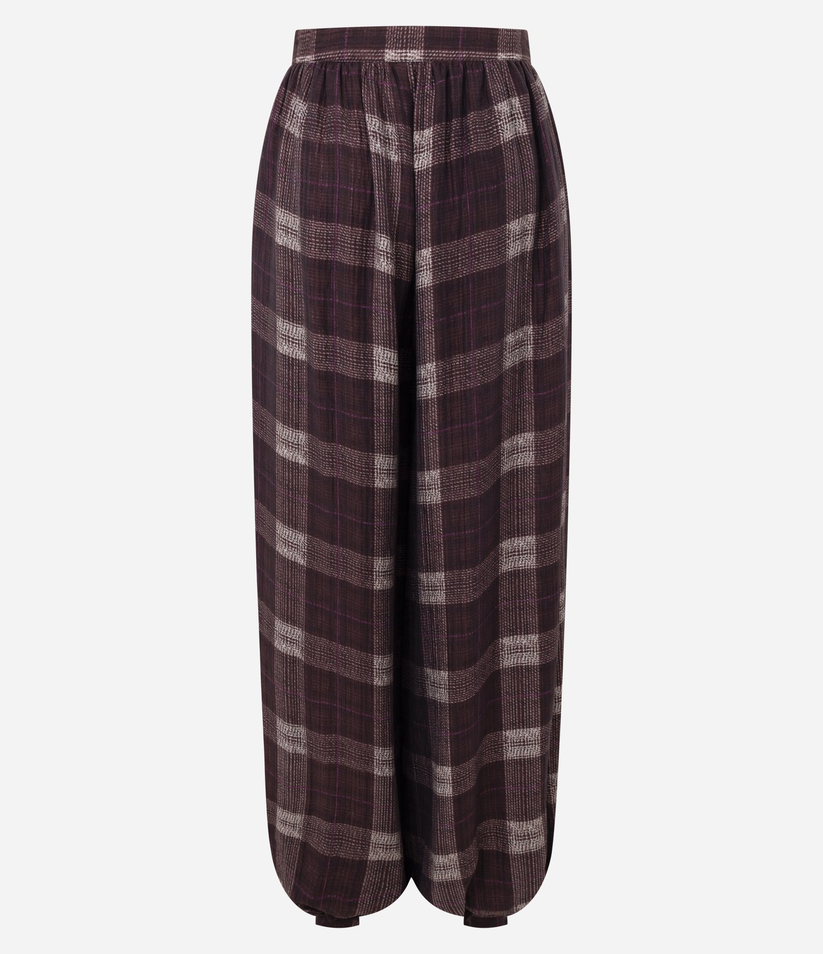Calça Balloon em Chalis com Estampa Xadrez Bordô 7