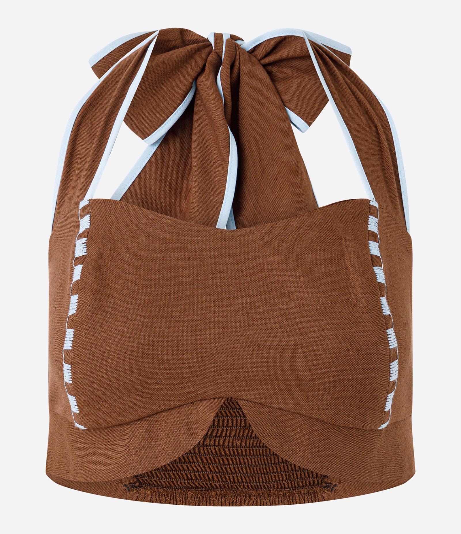 Blusa Cropped Frente Única em Viscolinho com Bordado Marrom 4